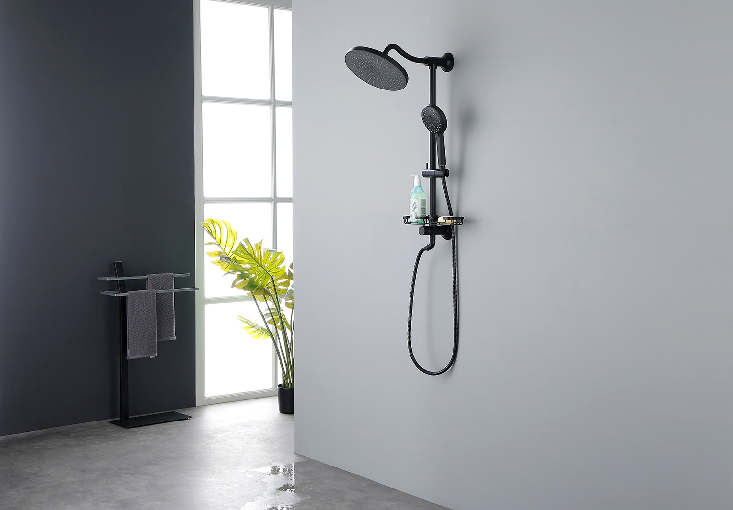 Mondawe Matte Black Brass Shower Bar System With Adjustable Slide Bar ...