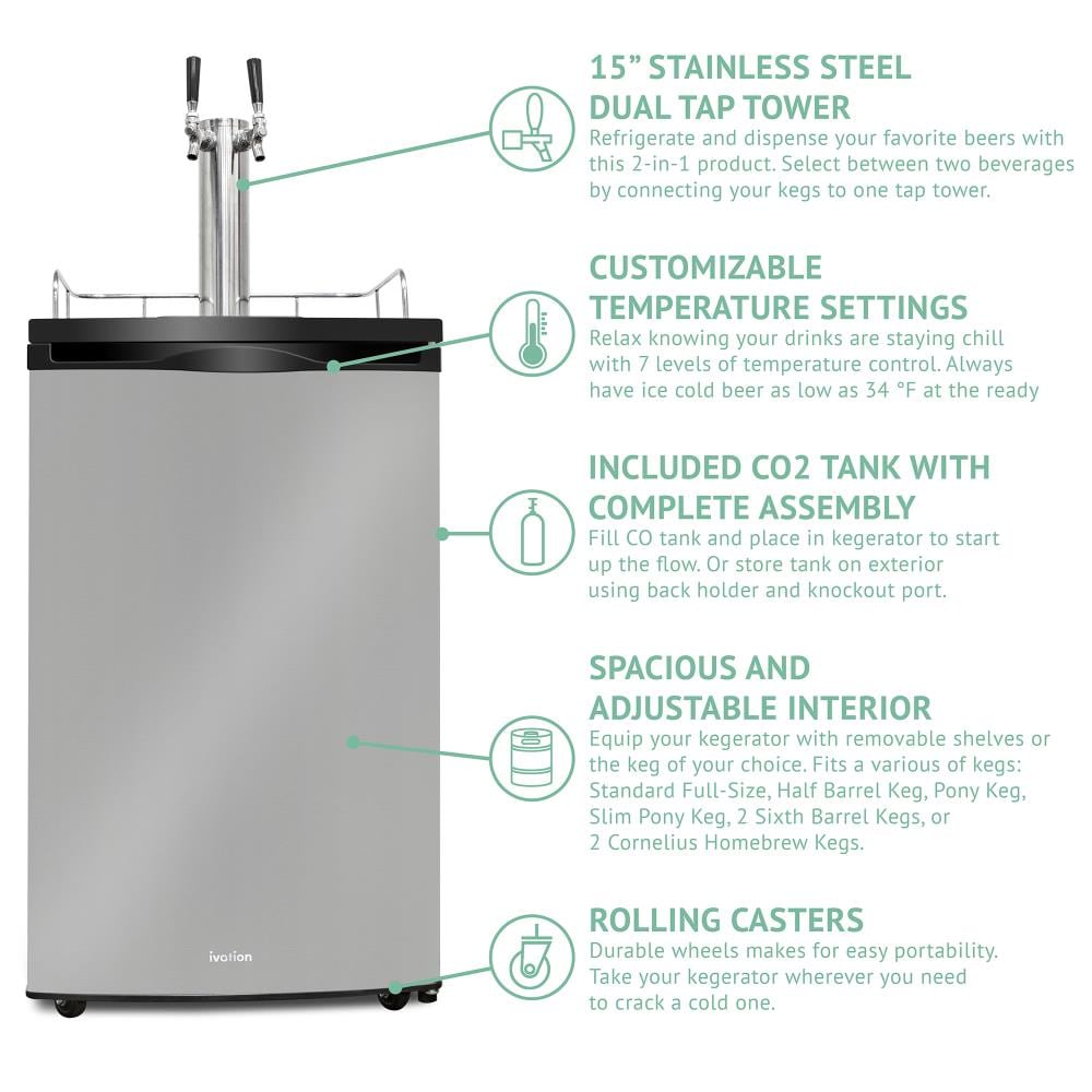 Ivation Double Tap Half-barrel Keg Stainless Steel Manual Freestanding Beer  Kegerator in the Kegerators department at