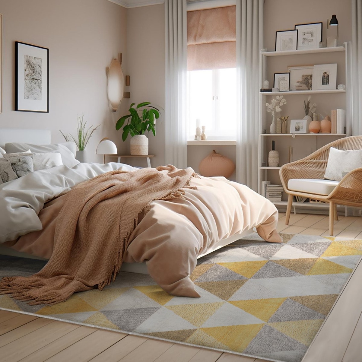 HomeRoots 4000393038 4 x 6 (ft) Polypropylene Yellow Rectangular Indoor Geometric Area rug