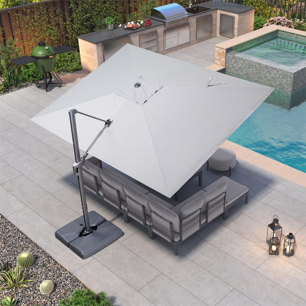PURPLE LEAF LS05ALFRC0911-LG 9-ft Aluminum Light gray Crank Cantilever Patio Umbrella
