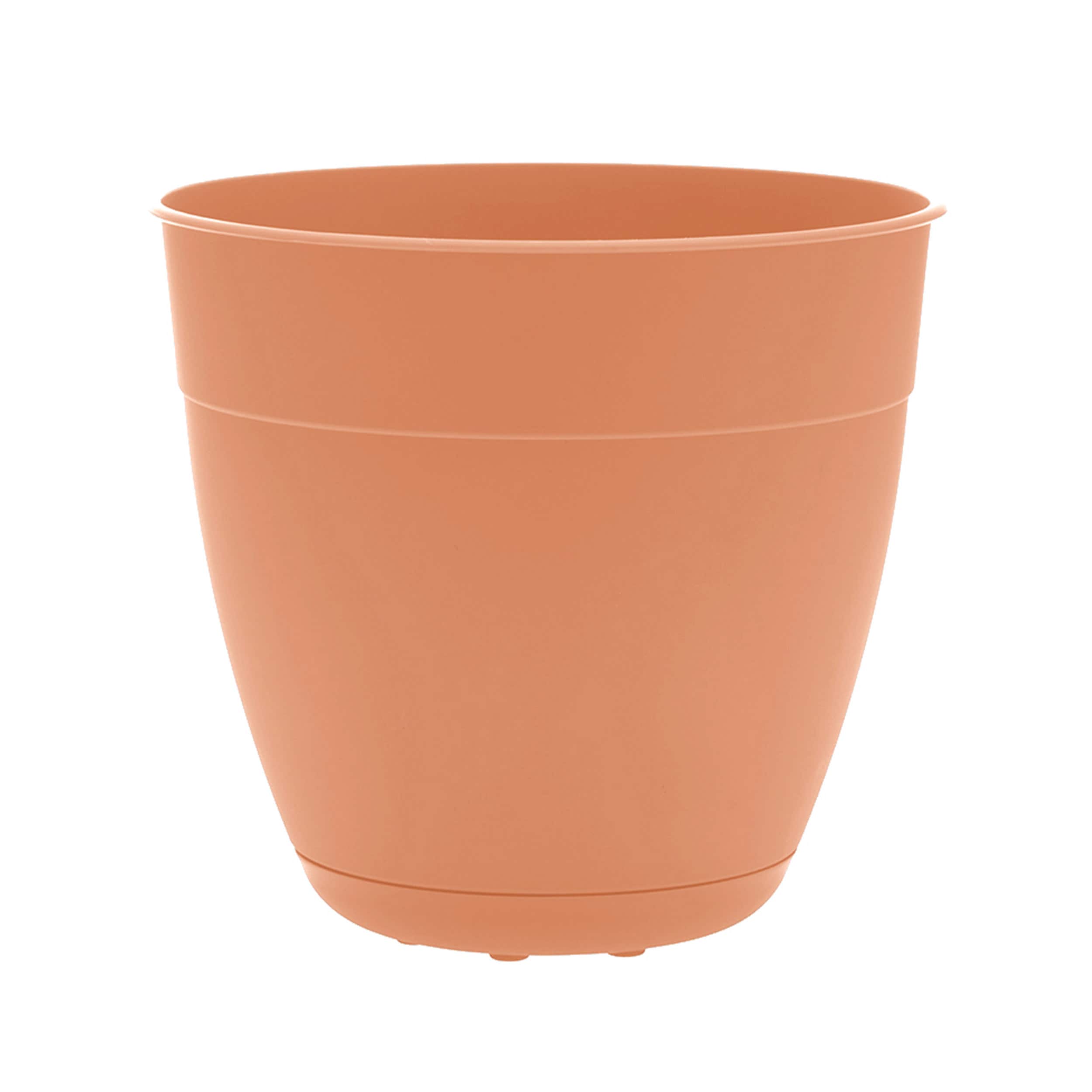 Bloem DAY1621 Round 16-in W Large Orange Recycled plastic Indoor/Outdoor Planter with Drainage Holes Attached Saucer