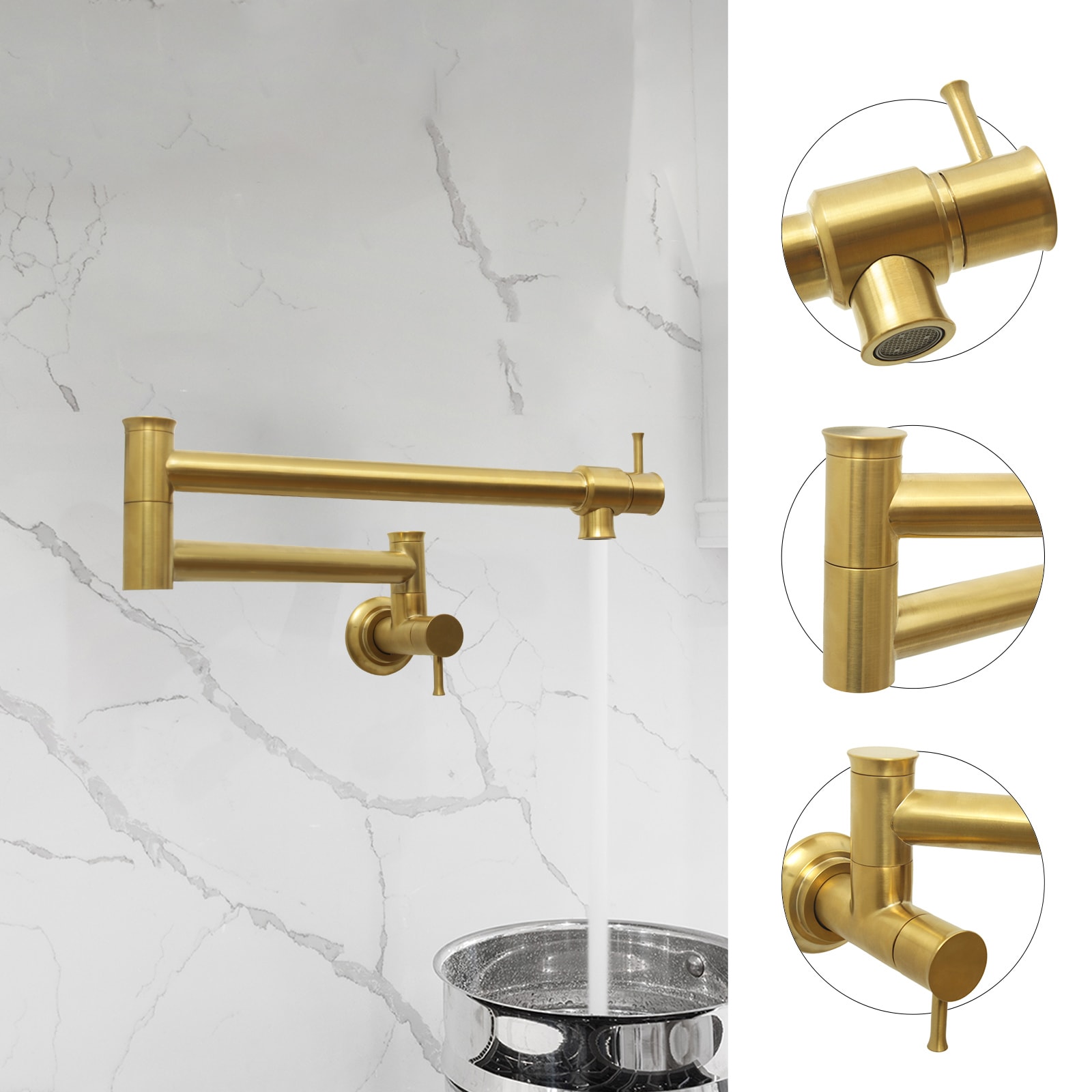 Brushed Gold Brass Wall Mount Pot Filler Faucet