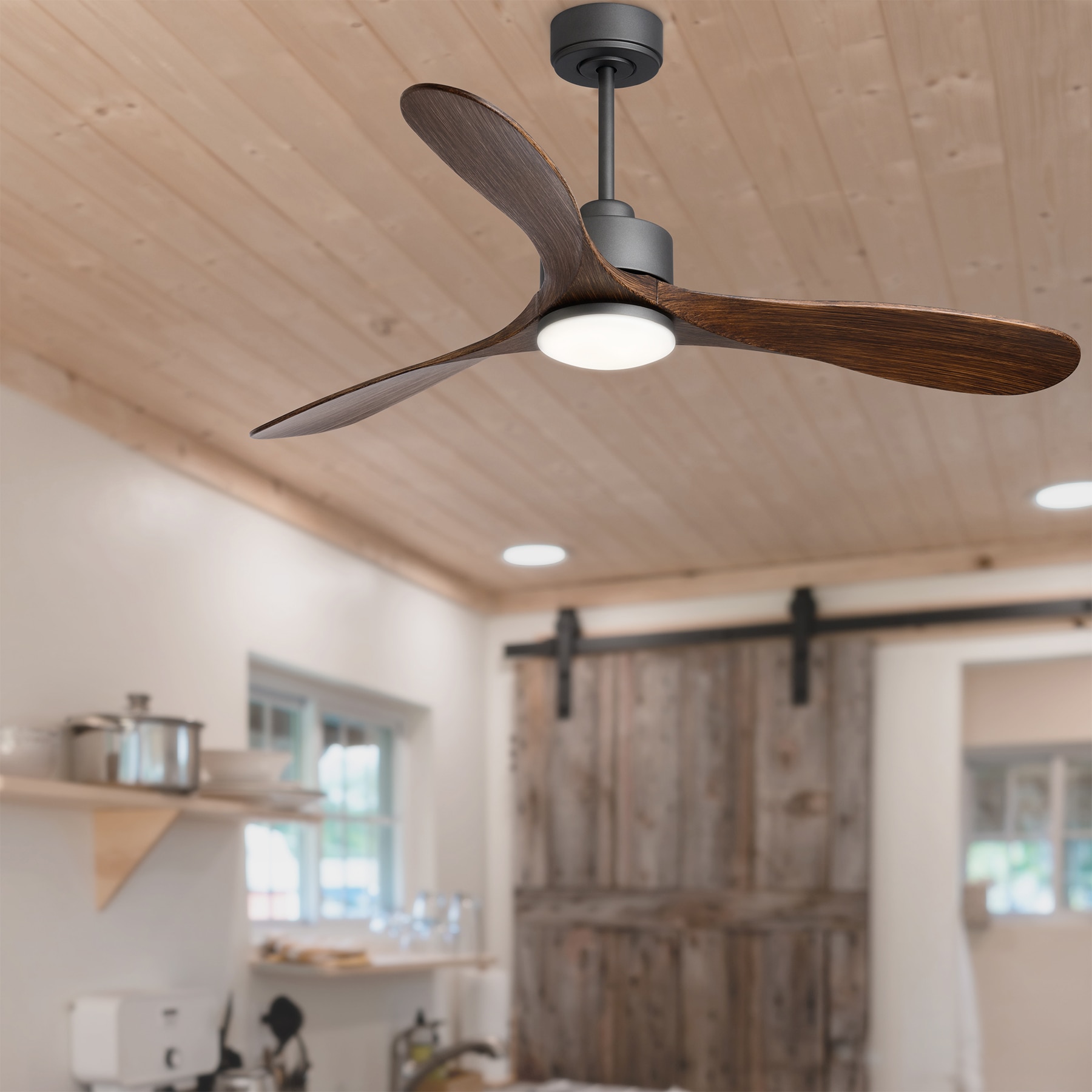 WELLFOR Smart WIFI Control Dimmable Ceiling Fan 52-in Jet Black with Dark Wood Blades LED Indoor Smart Ceiling Fan with Light and Remote (3-Blade) GYH28-1059-3WH Sansujyuku sansujyuku.com