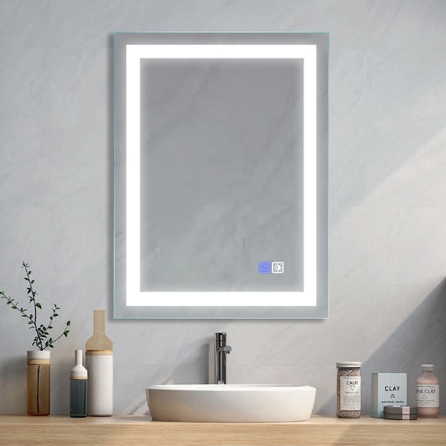 WELLFOR EX LED Lighted Bathroom Mirror 24-in x 32-in Dimmable Lighted ...