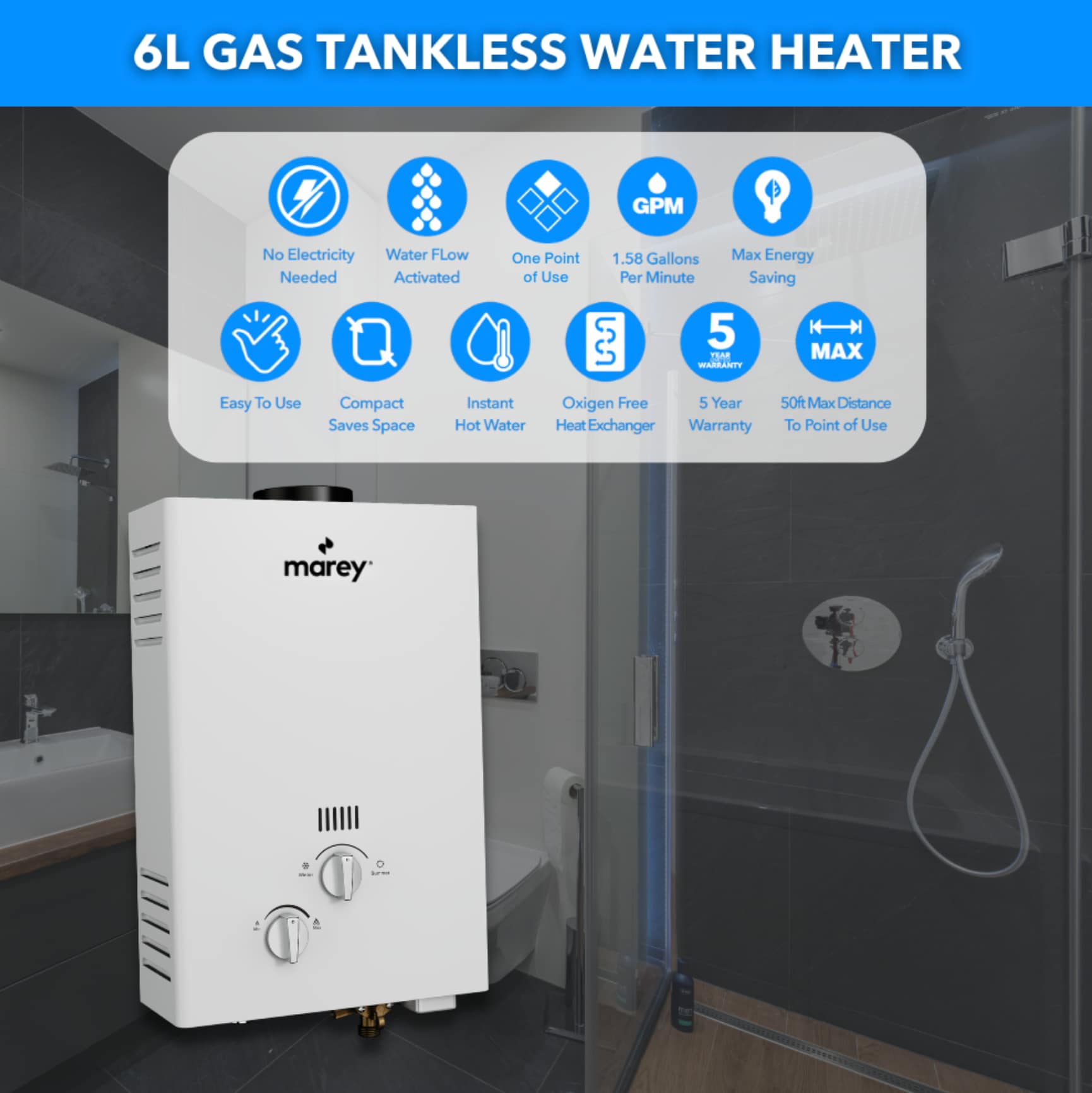 MAREY Flow activated gas tankless water heaters 1.58-GPM 42000-BTU ...