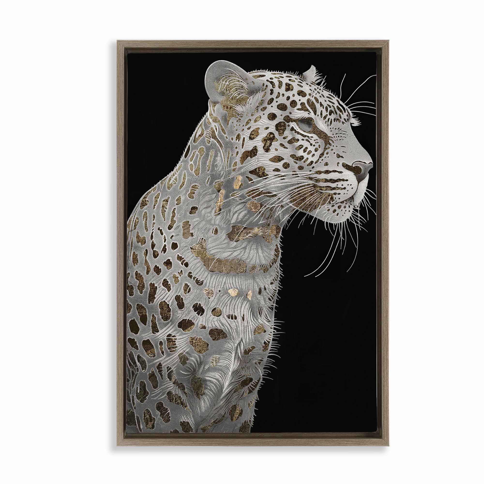 Stupell Industries BT-007-FFE-16X24 Elegant Glam Leopard Spots Brown Framed Floater Canvas Wall Art By Sasha 17 x 25
