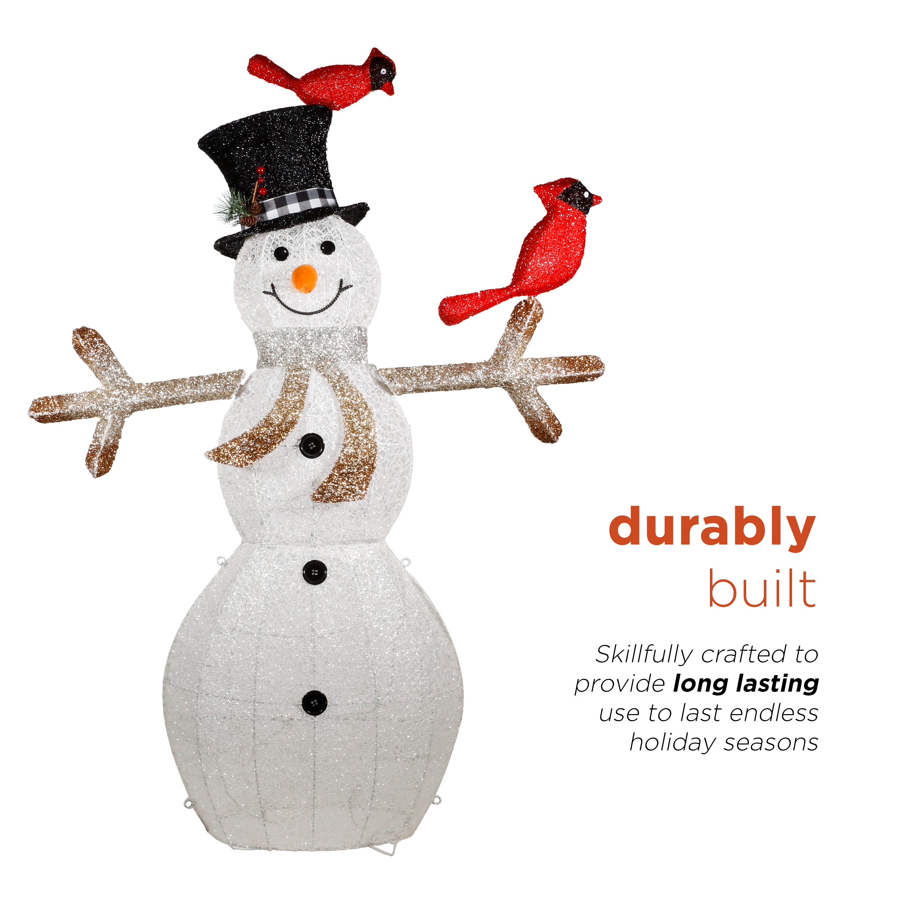 Alpine Corporation 74 in. Tall Mesh Snowman Decor with Red Birds and Cool  White LED Lights CHT892 - The Home Depot