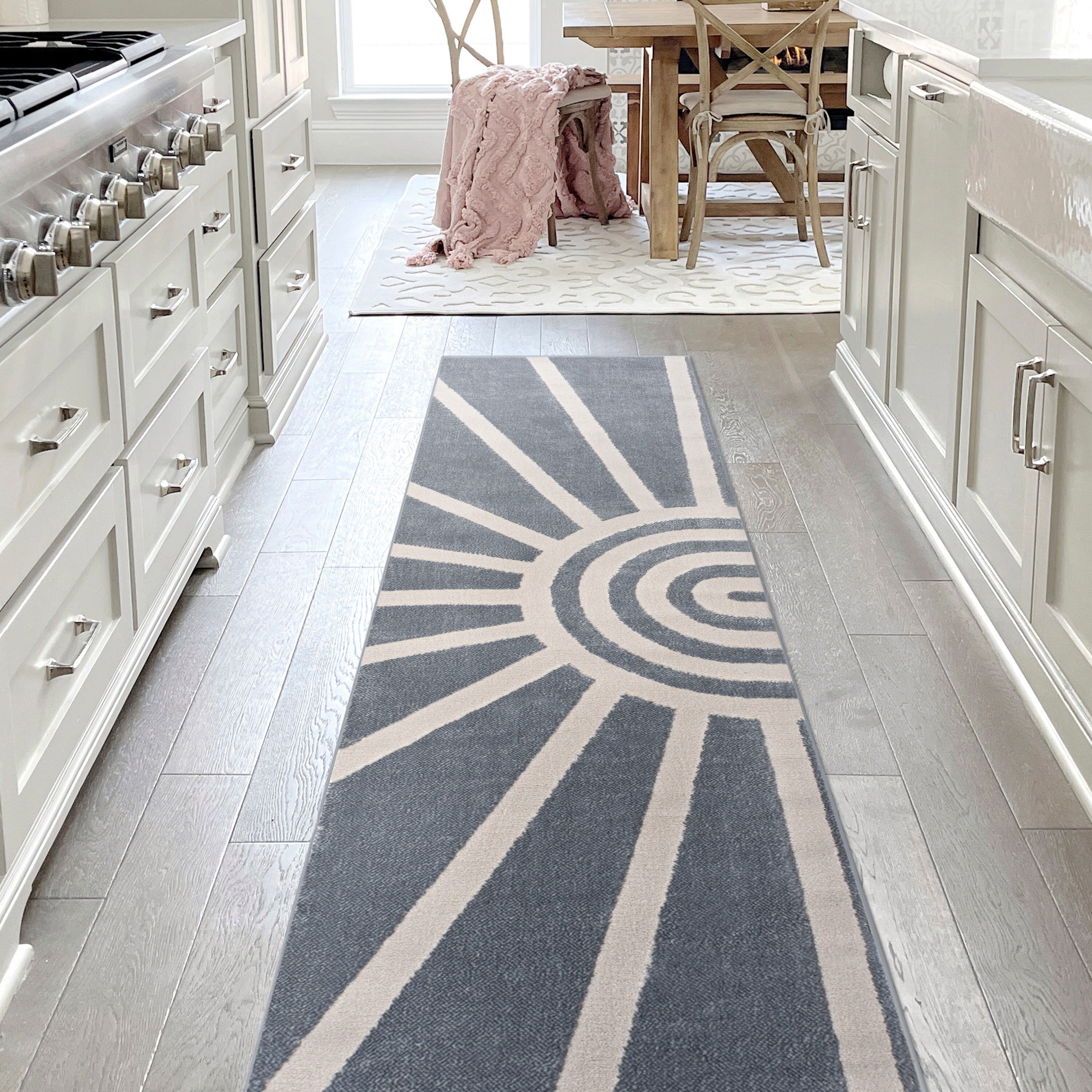JONATHAN  Y SND101C-28 SANDSTONE Aelius Abstract Sun 2 x 8 (ft) Loomed Polyester Blue/White Rectangular Indoor/Outdoor Abstract Bohemian/Eclectic Runner rug