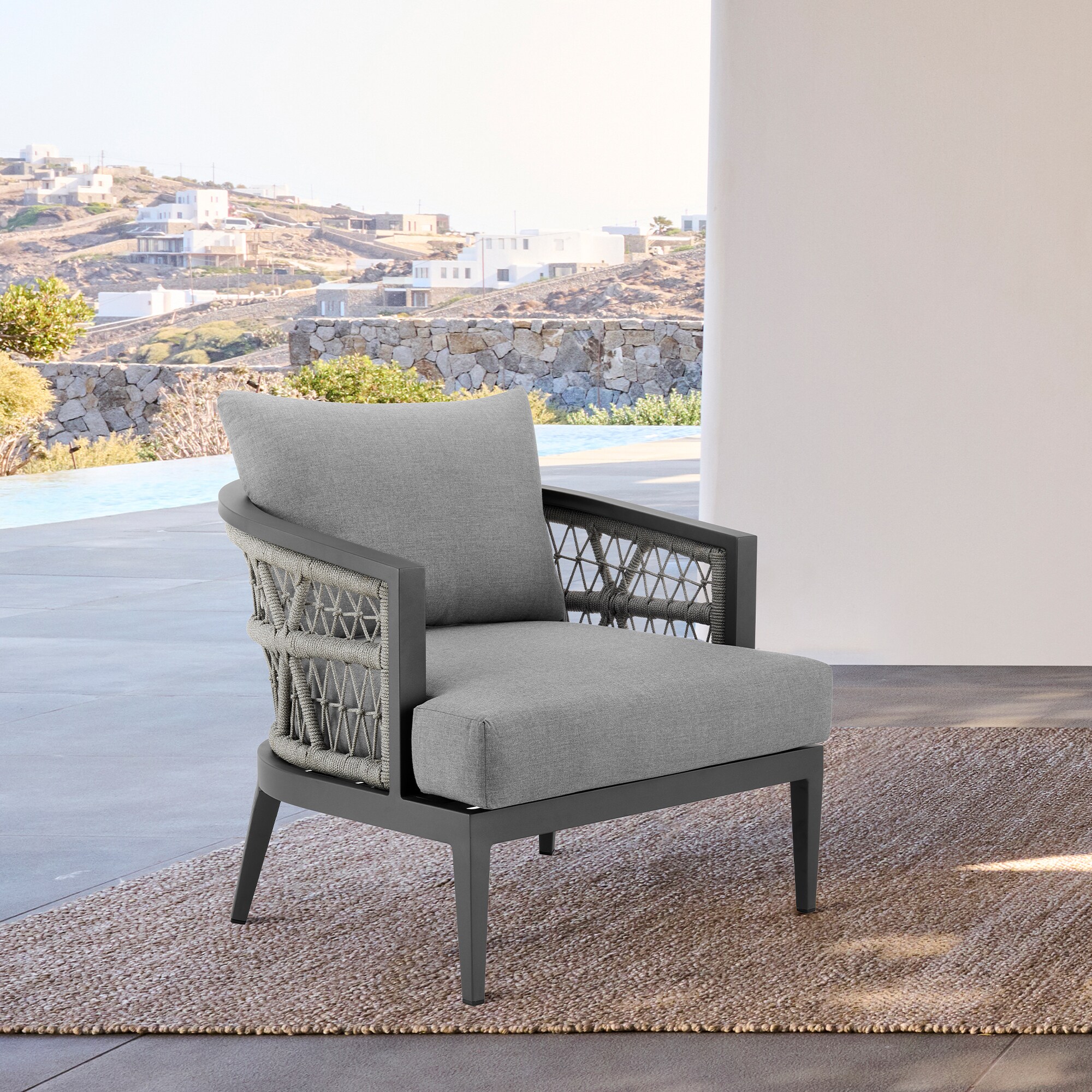 Zella Gray Aluminum Outdoor Patio Armchair with Cushions