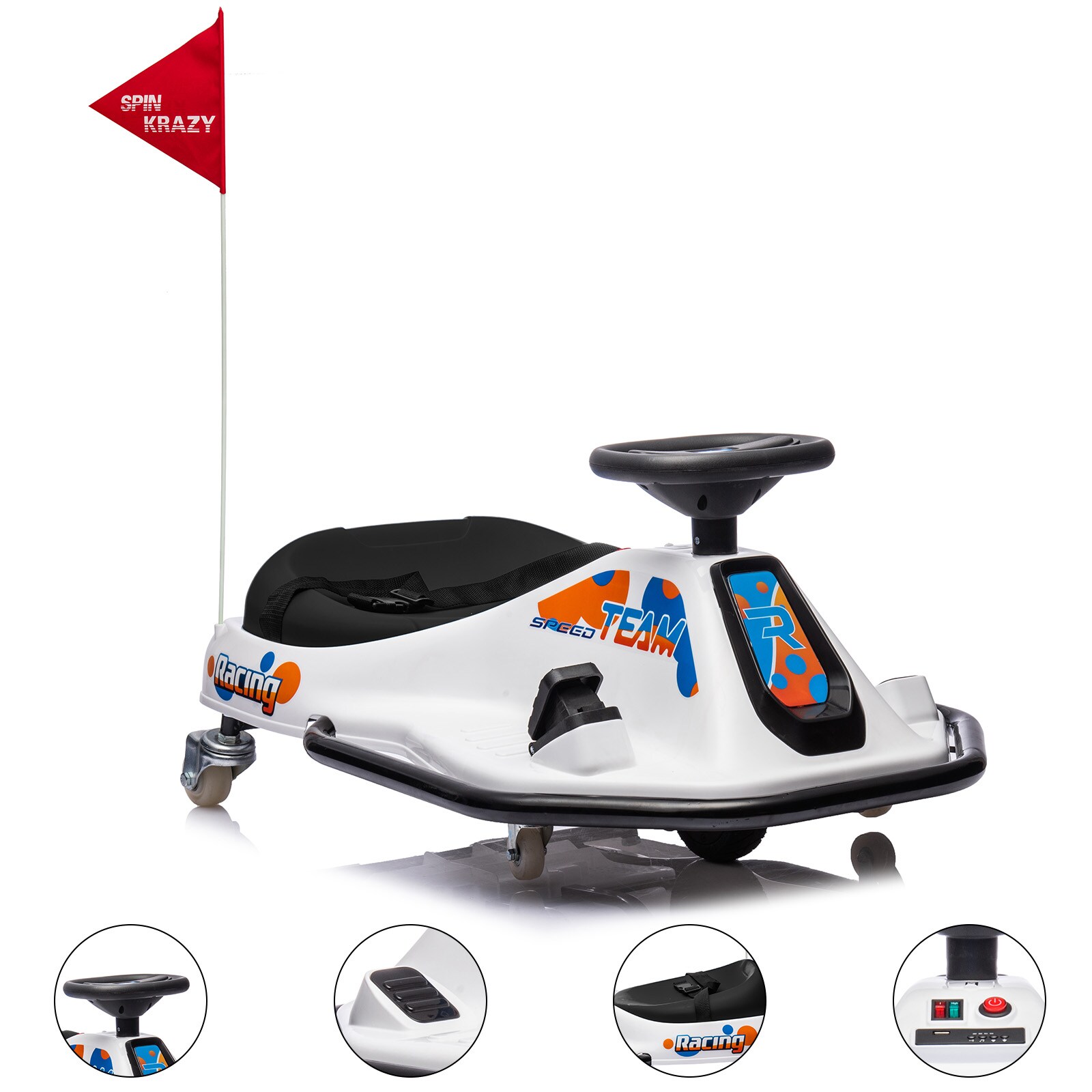 Der Rose RIDE ON CAR-002809 24V Electric Go Kart For Kids With 7Ah Battery Drifting System 360 Degree Rotation Variable Speed And Rechargeable Battery White