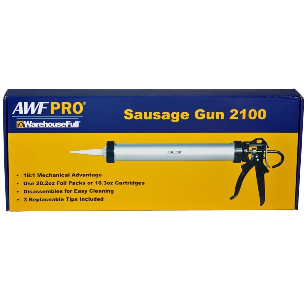 AWF Pro® Blue Anodized Aluminum Hull Sausage/Cartridge Caulk Gun, 12:1  Thrust, 10 oz. Cartridge, 20 oz. Sausage with 3 Tips - AWarehouseFull