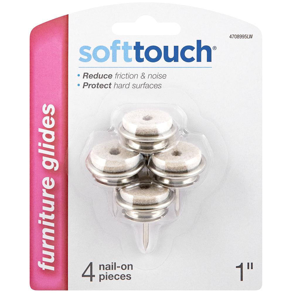 Set of 4 SoftTouch 4-Pack 1 1/4" Carpet Nail-On Non-Swivel Furniture Glide 