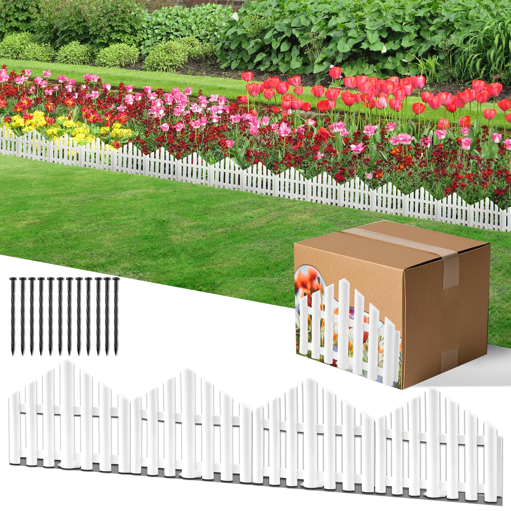 JVFCXXV  Garden Edging Border No Dig 13FT White 9 3 Inch Tall Landscape Edging with 14pcs Stakes for Decorate The Garden durable home and garden