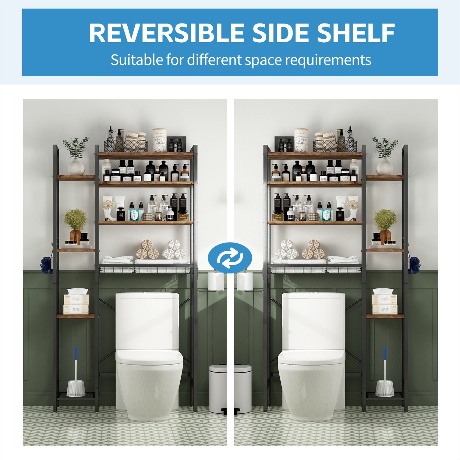 Naturefalls Classic Brown MDF Metal Over-the-Toilet Storage Rack with ...