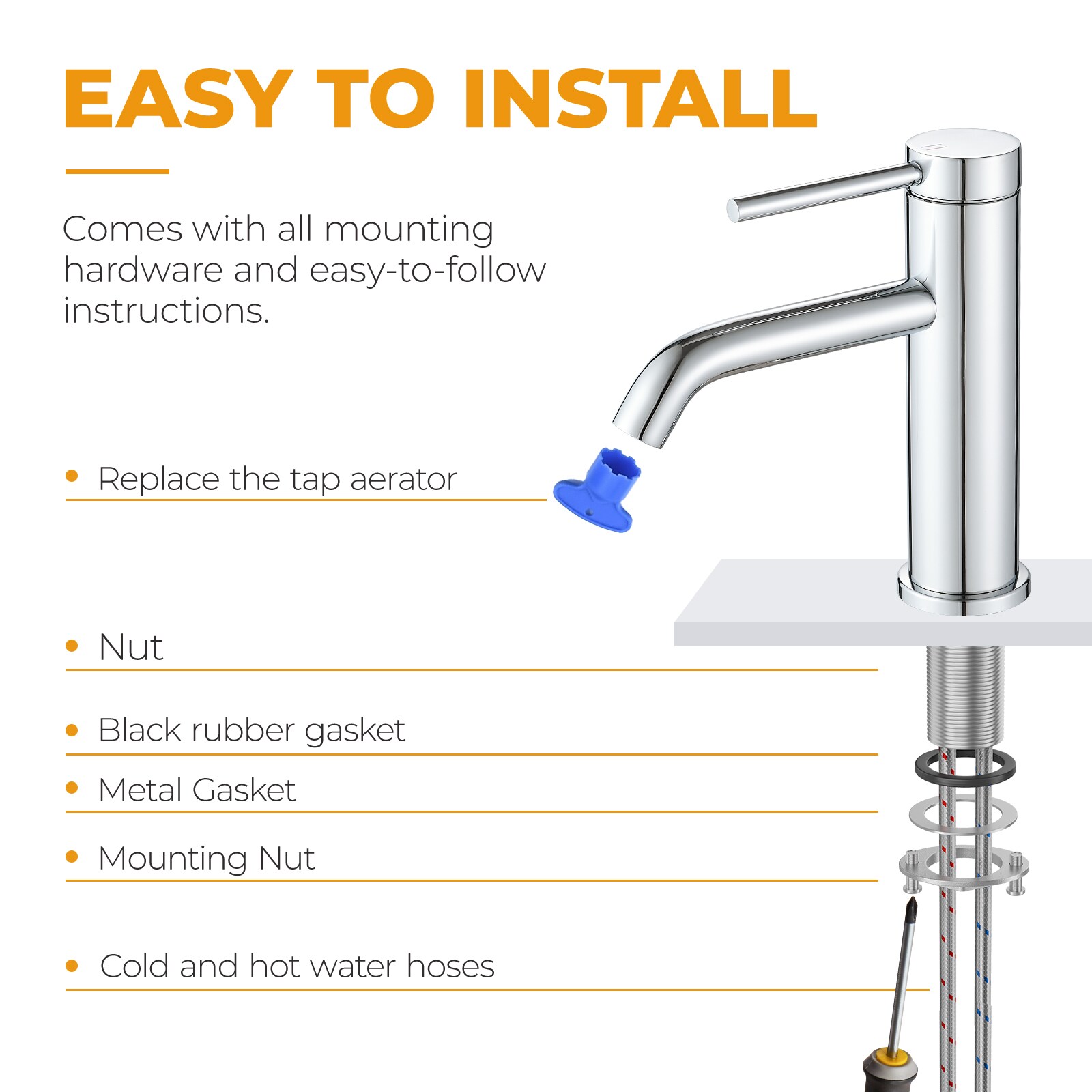 Lirago Chrome Stainless Steel Bathroom Sink Faucet Single Handle Modern ...