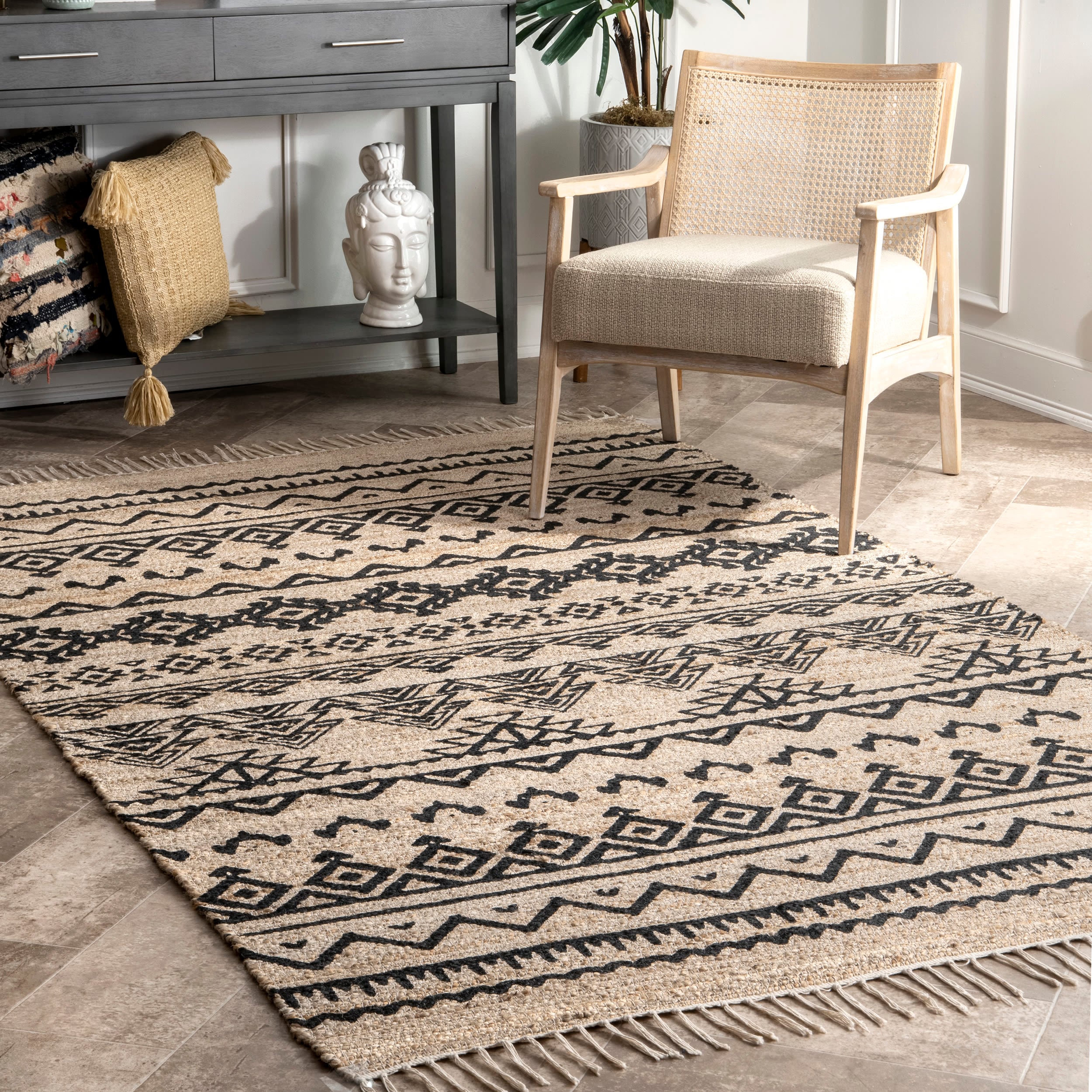 nuLOOM GVGY01A-508 5 x 8 (ft) Jute Natural Rectangular Indoor Geometric Area rug
