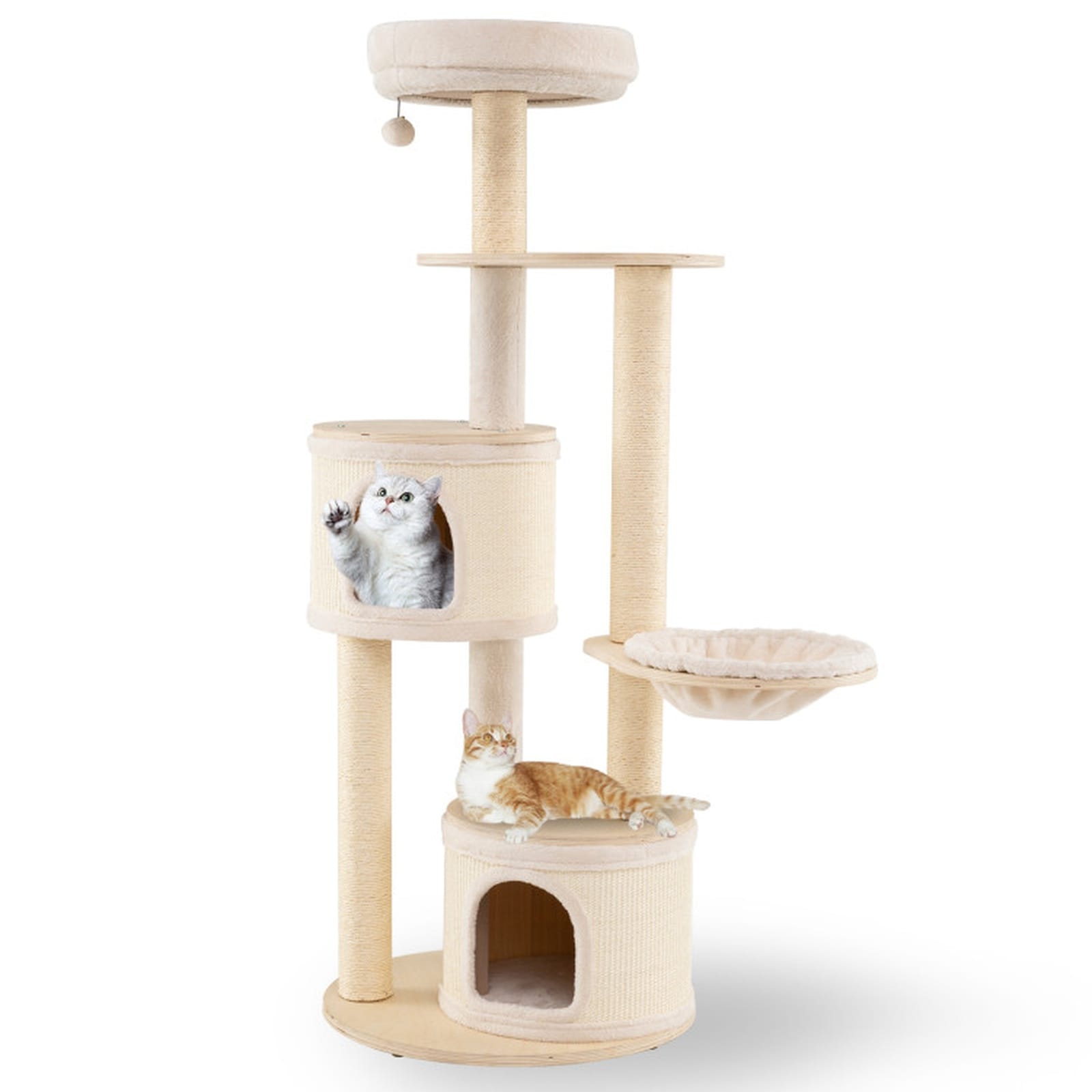 SUGIFT - 23-in W x 60-in H Kitten Tower Cat Tree with 2 Bamboo Lined Condos 4 Natural Sisal Wrapp...