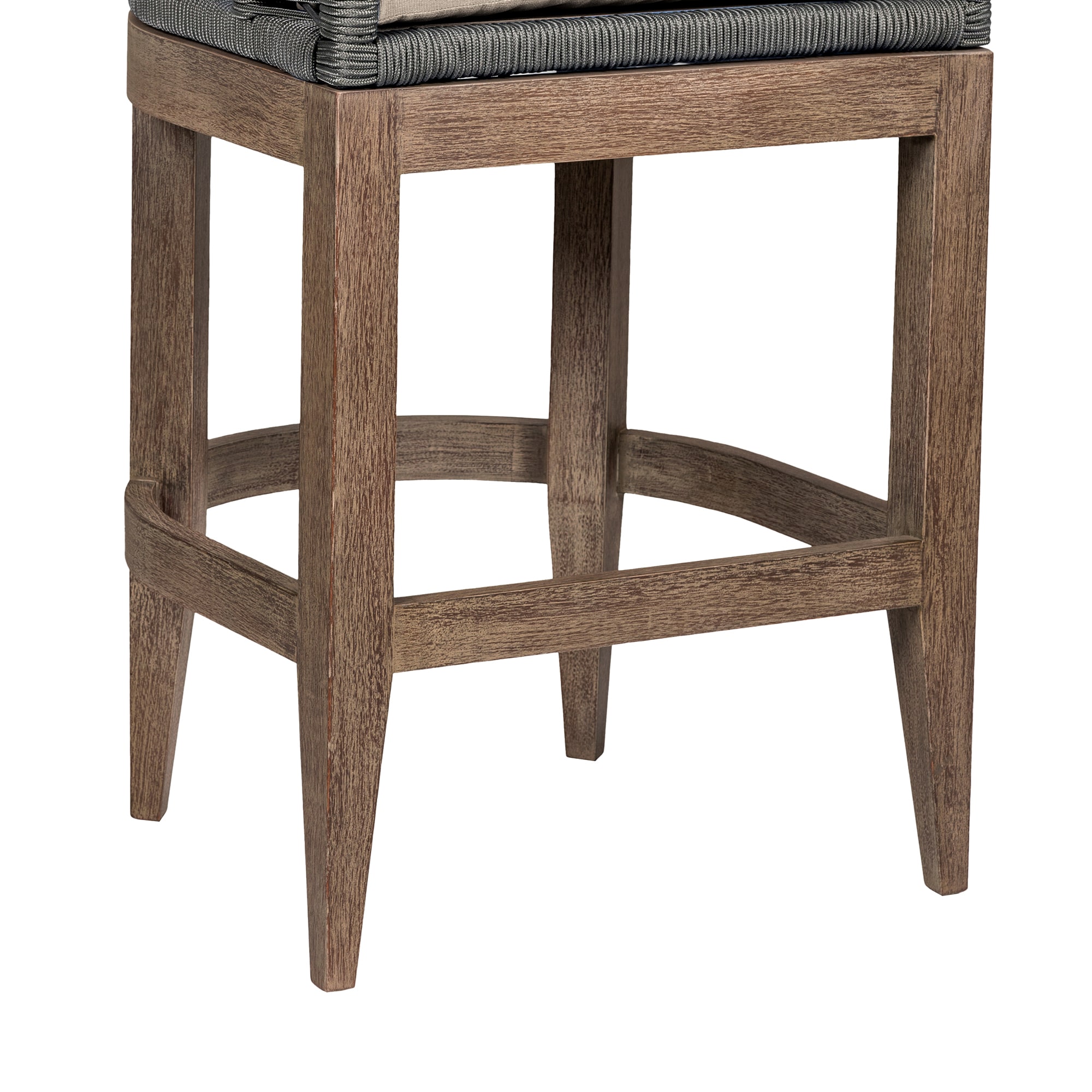 26" Weathered Eucalyptus Outdoor Counter Stool with Gray Rope and Taupe Cushions