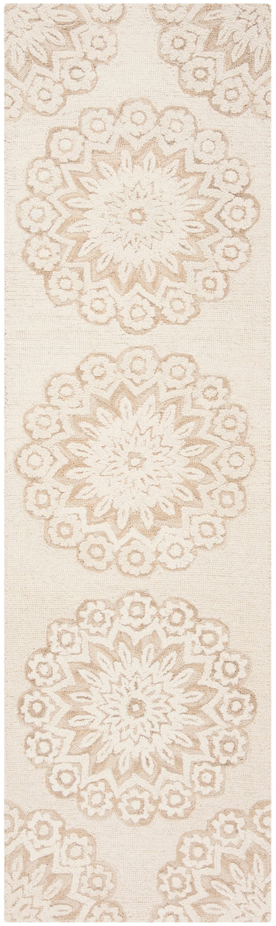 Handmade White Floral Tufted Wool Area Rug 27" x 7"