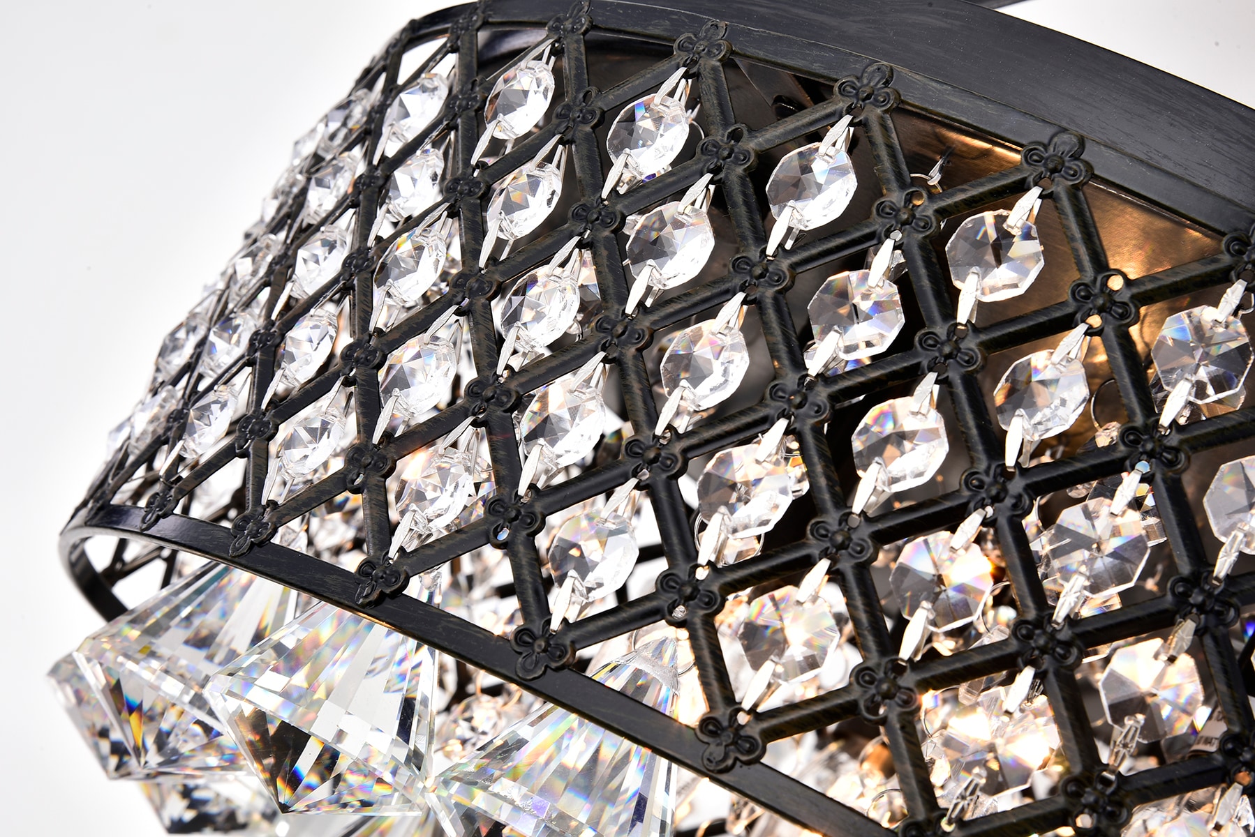 Antique Black Crystal Drum Semi-Flush Mount Chandelier