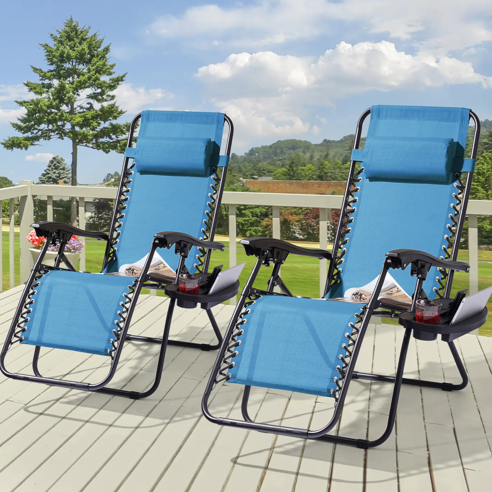 ACEGOSES Patio Lounge Chair Set of 2 Turquoise Metal Frame Stationary  Chaise Lounge Chair with Blue Sling Seat in the Patio Chairs department at