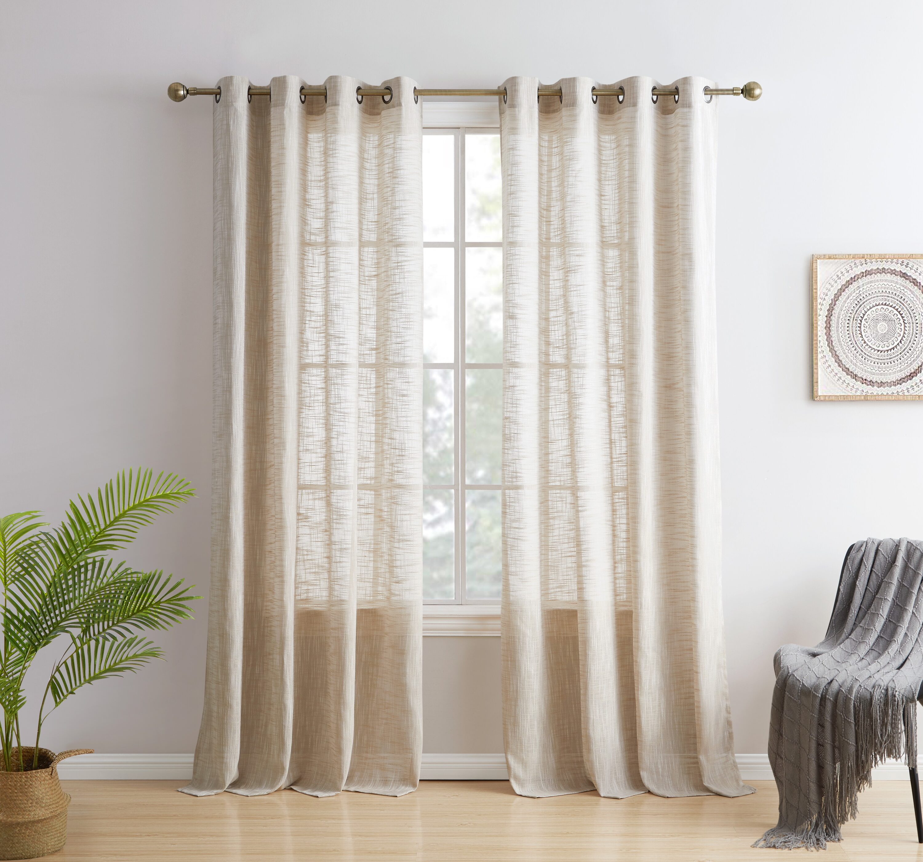 HLC Madison Faux Linen Textured Semi Sheer Privacy Sun Light Filtering ...