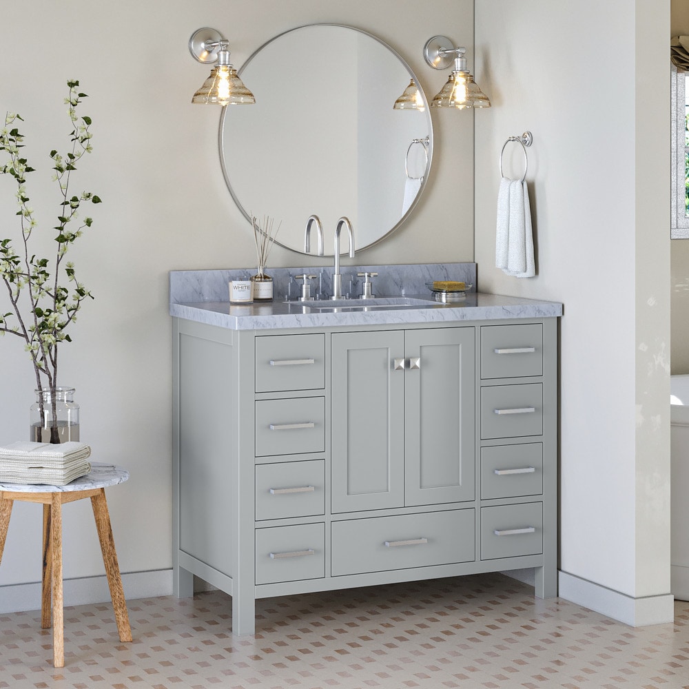 ARIEL Cambridge 43-in Grey Single Sink Bathroom Vanity with White Natural Marble Top