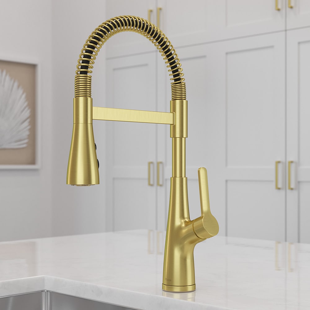 Pfister LG529-NECBG Neera Brushed Gold Single Handle Deck-mount Kitchen Faucet with Sprayer