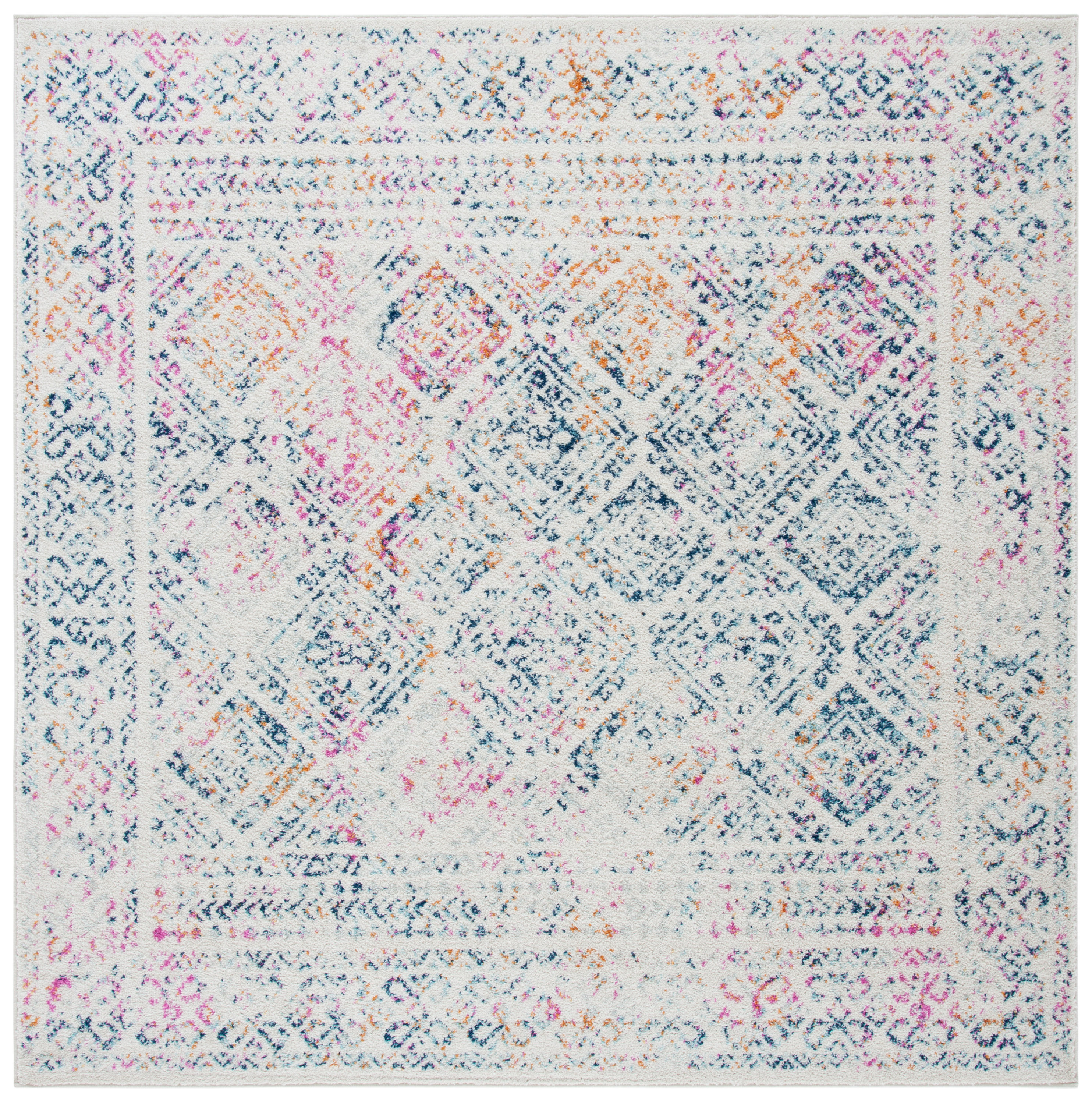 Safavieh TUL264D-7SQ Tulum Virden 7 x 7 (ft) Loomed Polypropylene Ivory/Dark Blue Square Indoor Distressed/Overdyed Bohemian/Eclectic Area rug