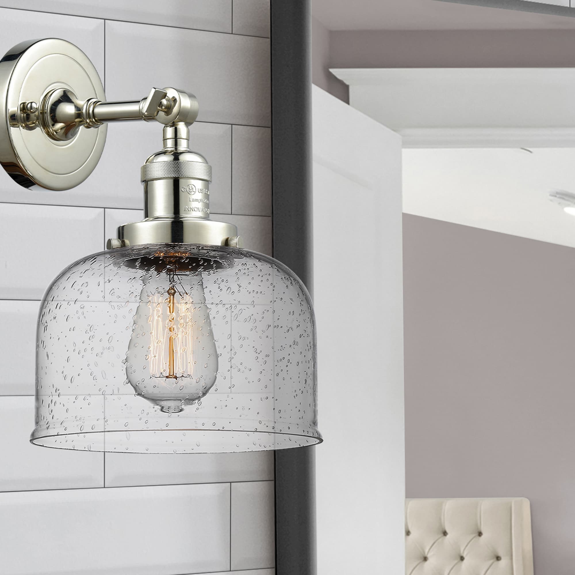 Innovations Lighting 203-PN-G74 Bell 8-in W 1 -Light Polished Nickel Industrial Wall Sconce