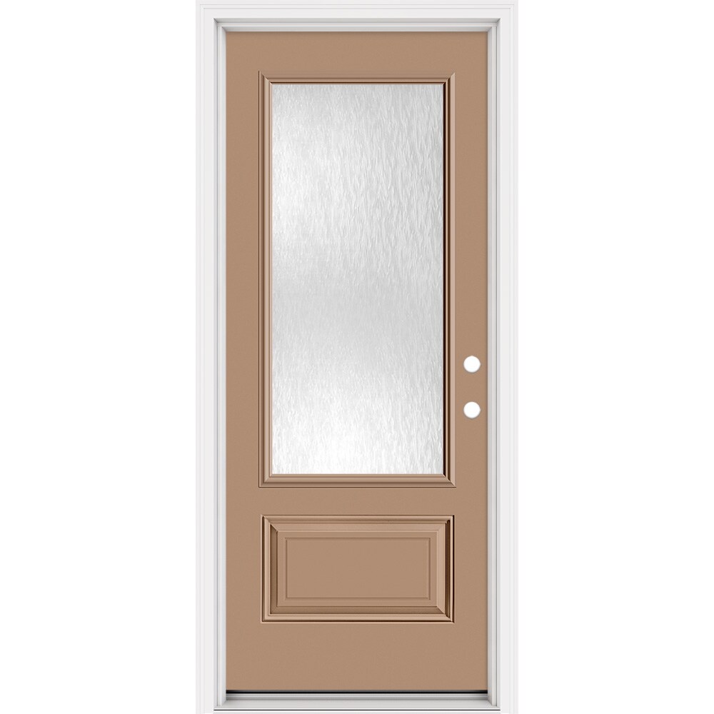 Masonite 321392 Steel Doors Series 32-in x 80-in x 4-9/16-in Steel 3/4 lite Left-hand inswing Warm Wheat Painted Prehung Front Door with Brickmould Insulating core
