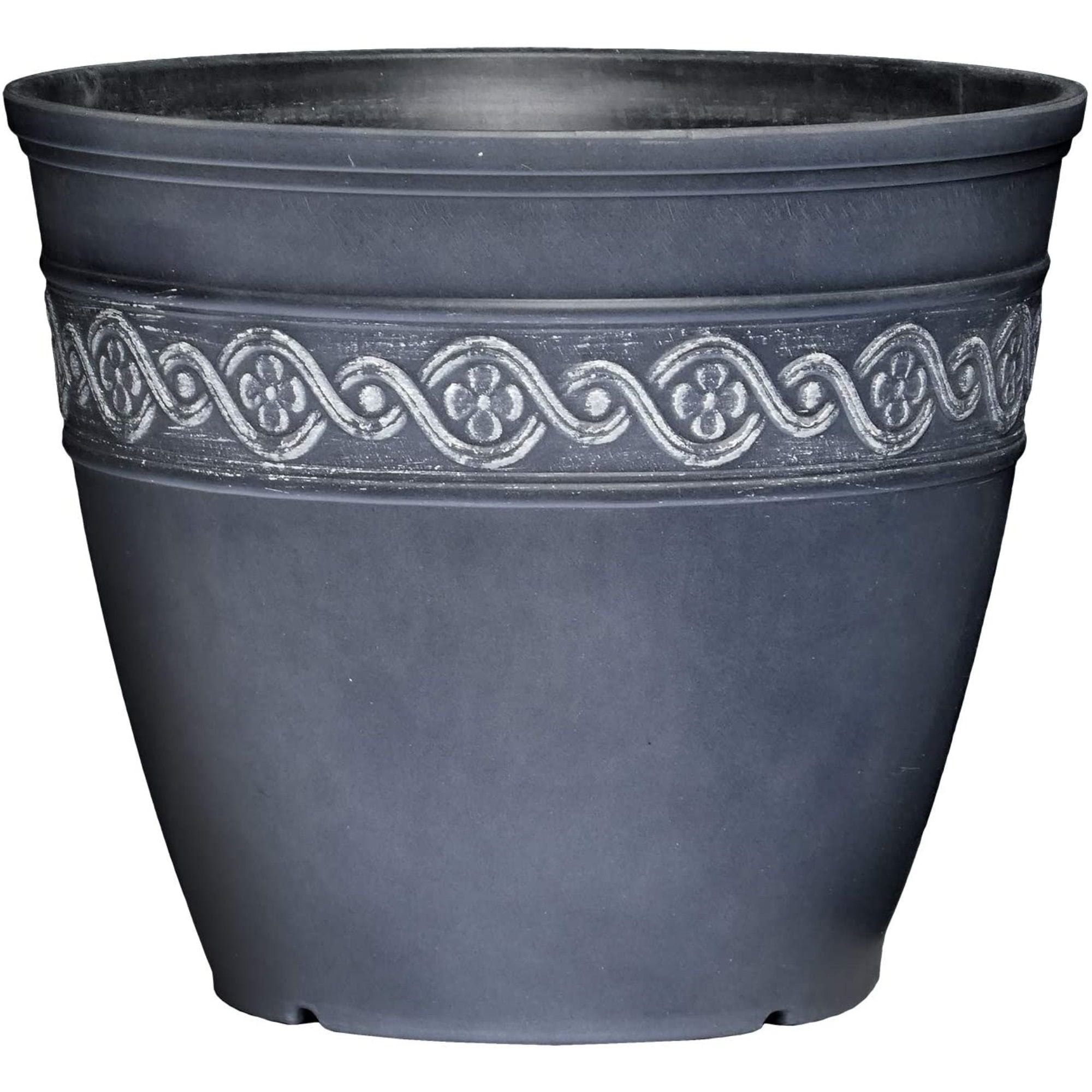 Classic Home & Garden Round Corinthian Resin Flower Pot Planter- Storm Blue- 8in