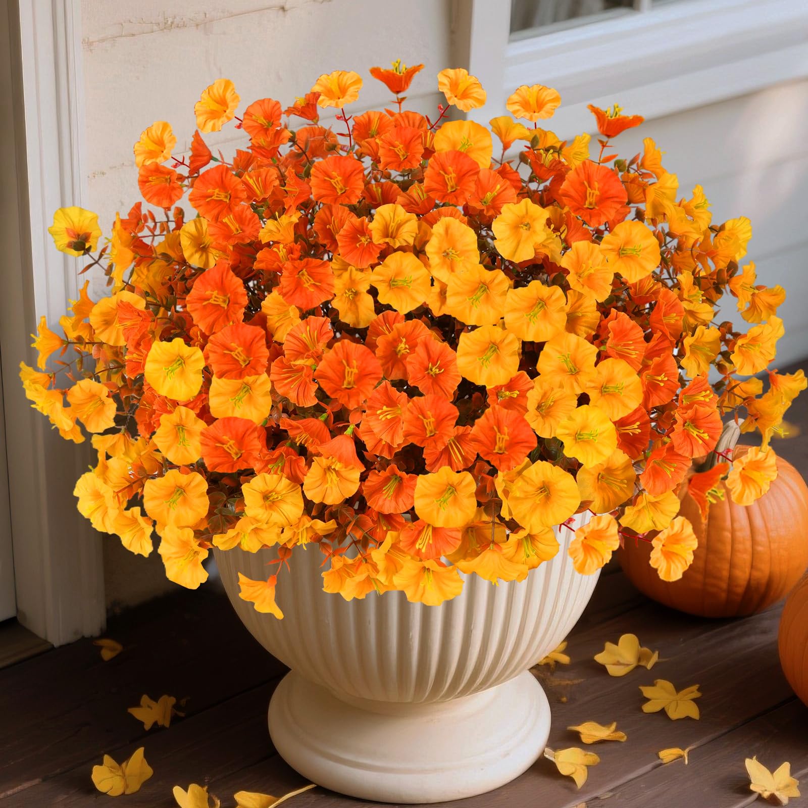 AKSCYZM  Artificial Fall Flowers for Outdoors 10 Bundles Faux Fall Flowers UV Resistant Fall Decor Plants for Home Porch Garden Patio Decoration