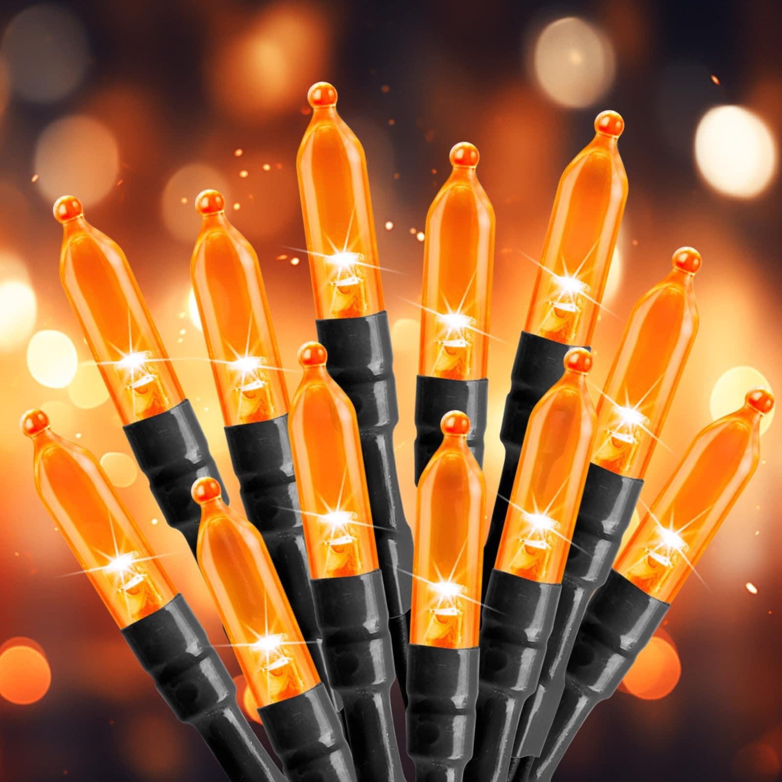 Etokfoks orange mini string lights 8 ft 20 LED bulbs with timer power ...