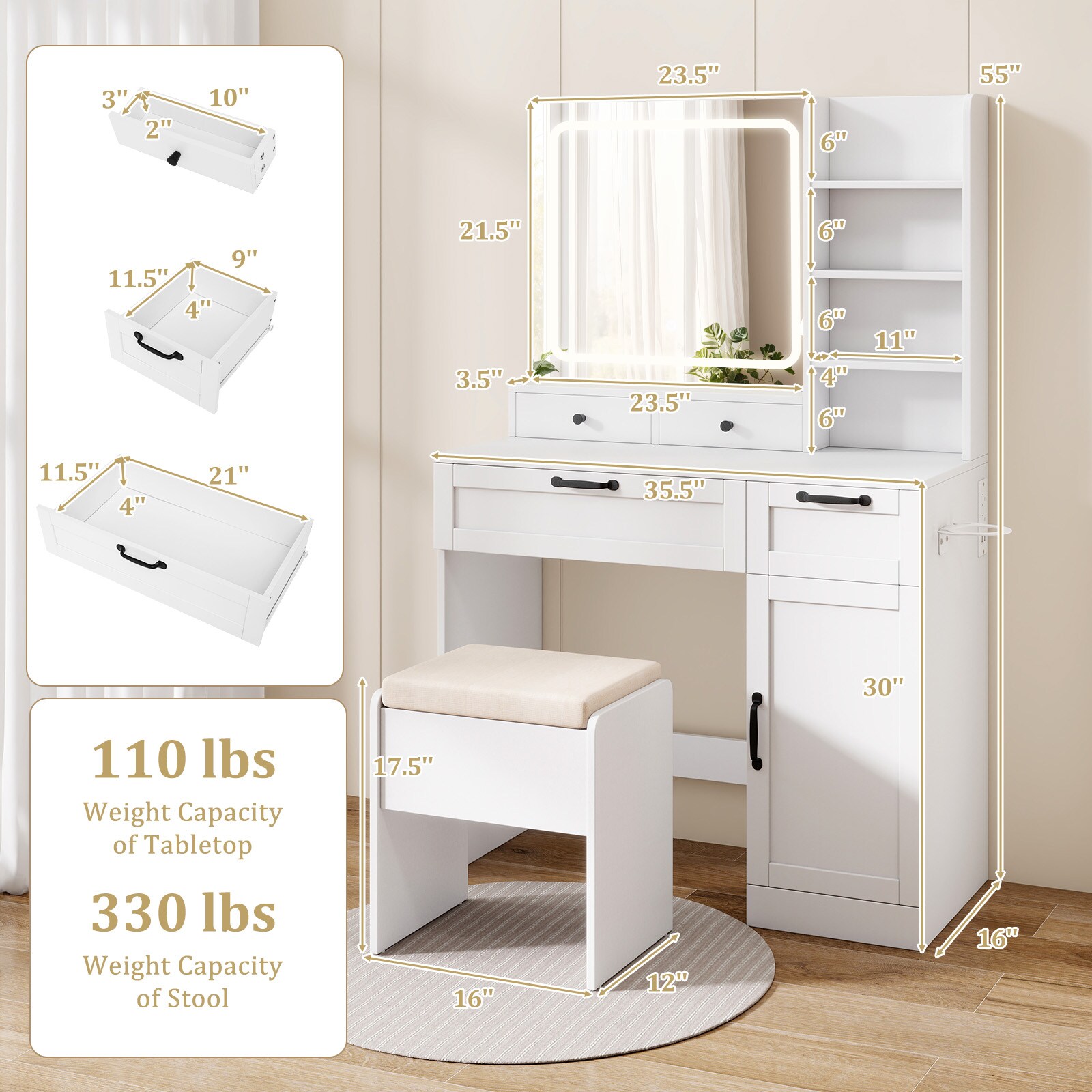 Costway CSHY003153 Bedroom-Vanities - View #3