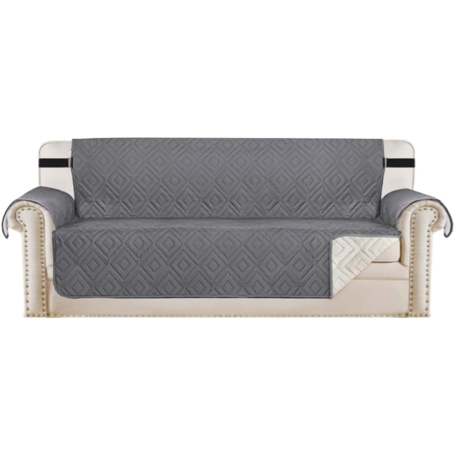 H.Versailtex -  Reversible Gray/Gray Water Resistant Sofa Cover Anti Slip with 2 Elastic Straps F...