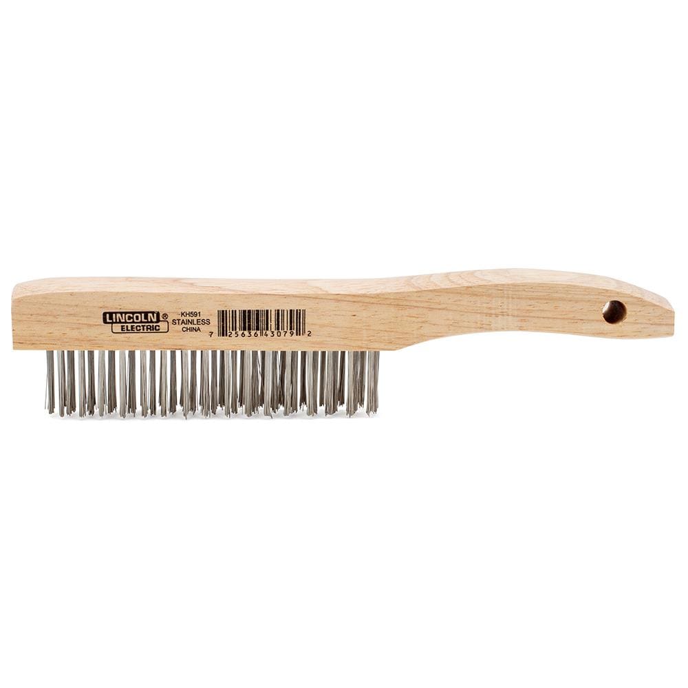 Stainless Steel Shoe Handle Brush, Wire Brush, Brown, 4 Rows of Bristles, Ergonomic Wooden Handle, 10-1/4In Length | - Lincoln Electric KH591
