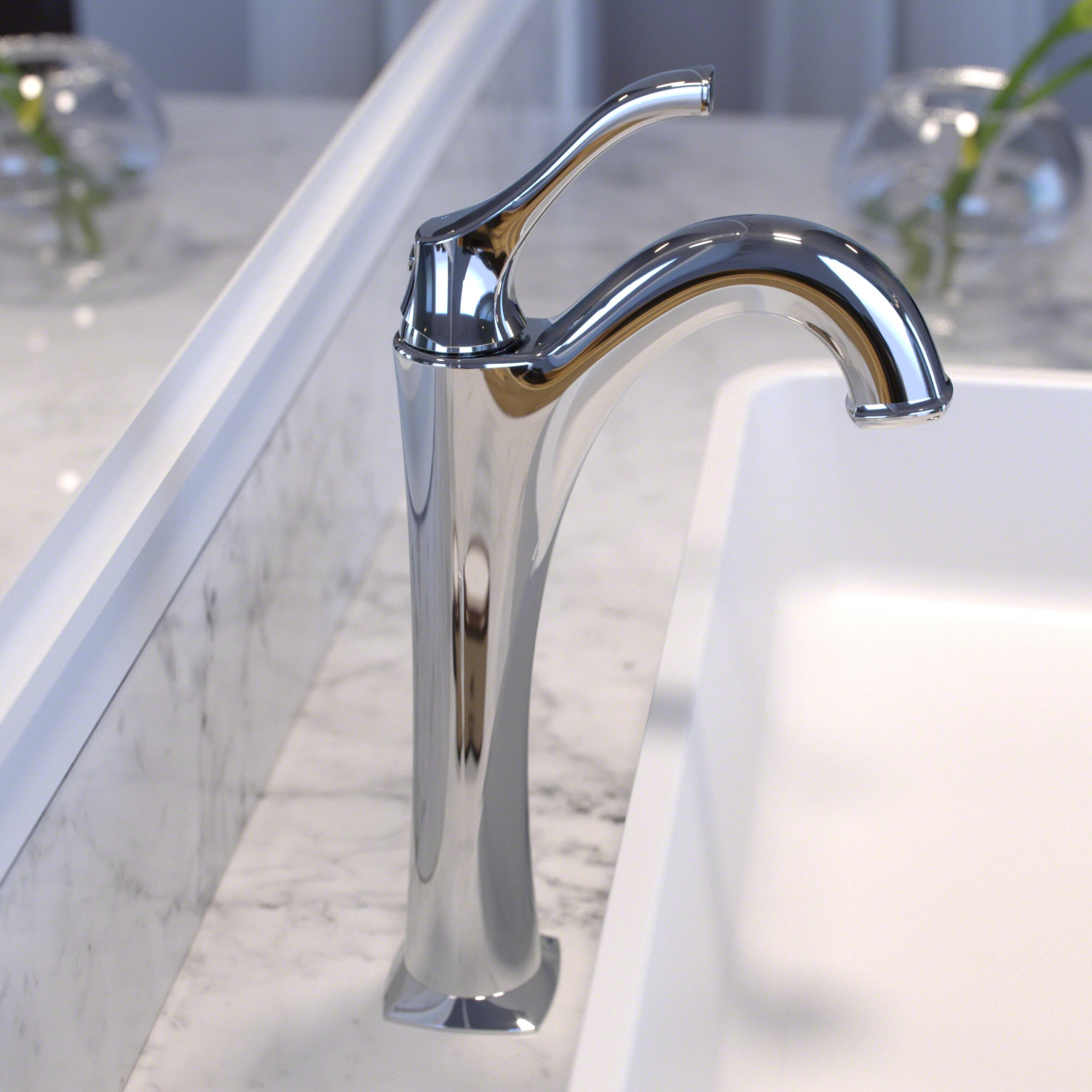 Kraus KVF-1200CH Arlo Chrome Single hole 1-handle WaterSense High-arc Commercial/Residential Handle Bathroom Sink Faucet with Drain