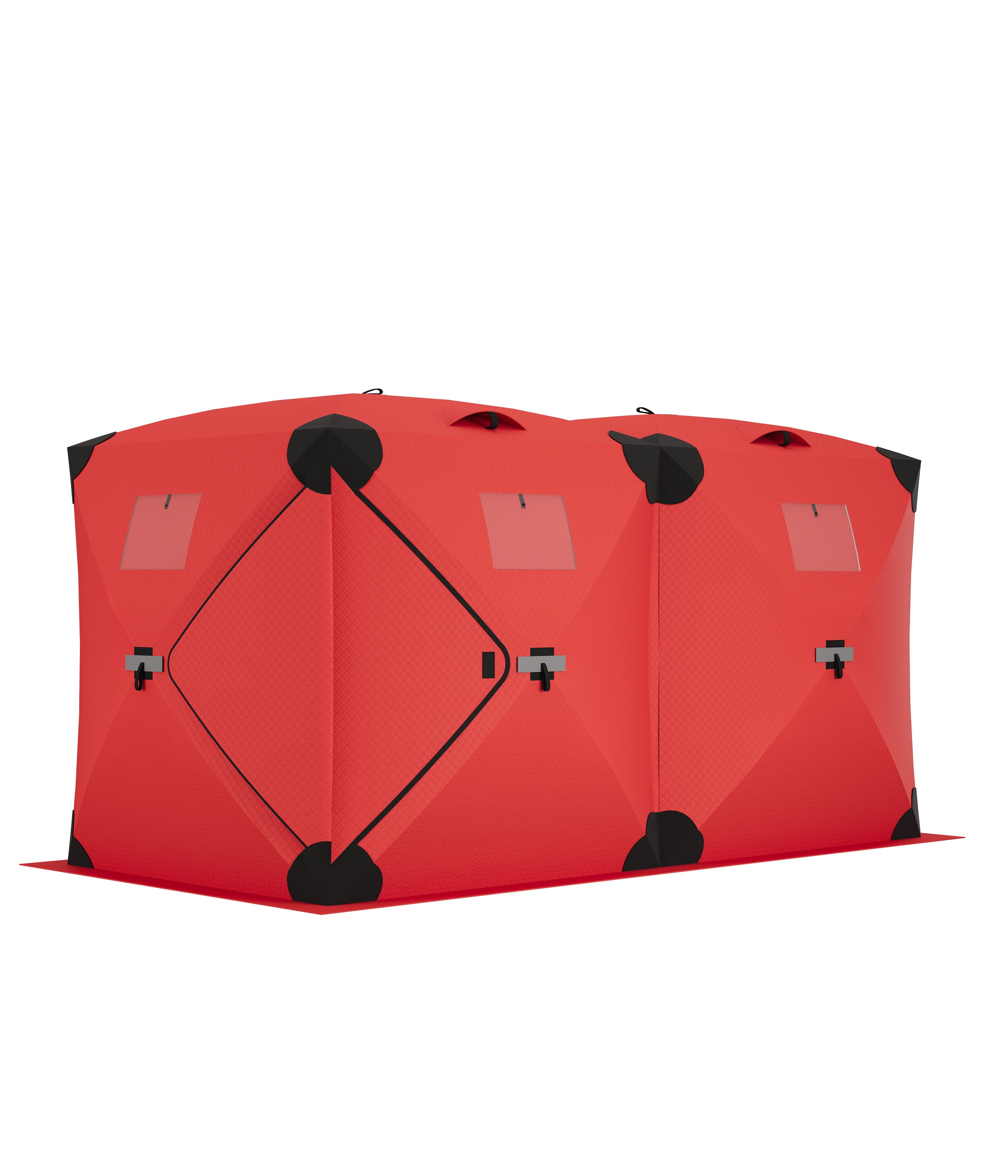 IdealHouse Insulated Pop Up Ice Fishing Tent for 4-8 Persons - 3-Layer Quilted Portable Shelter - Waterproof Windproof and Warm - Includes Anchors Ropes and Carry Bag - Red