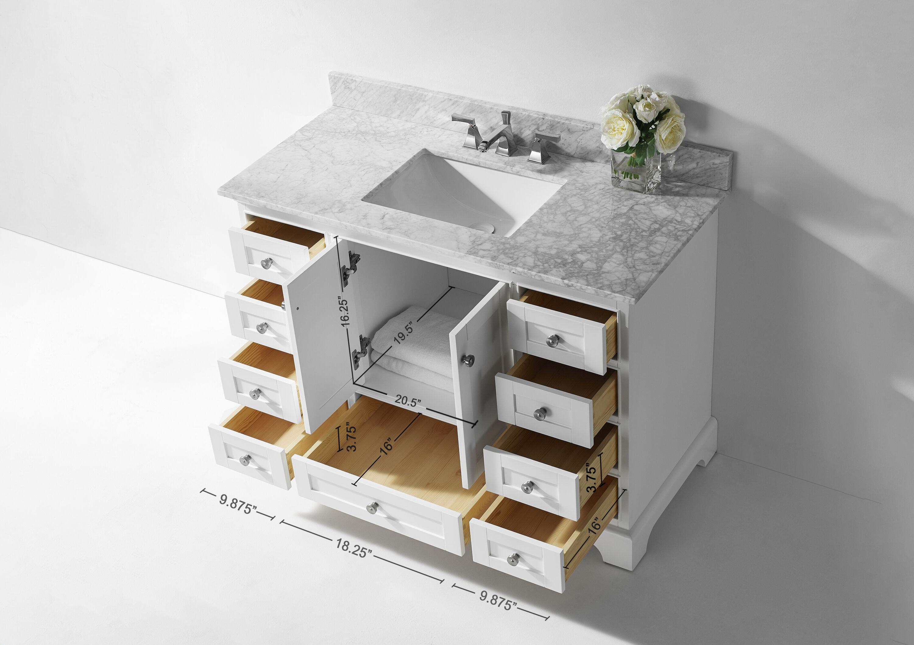 Audrey 48'' White Marble Top Single Sink Vanity