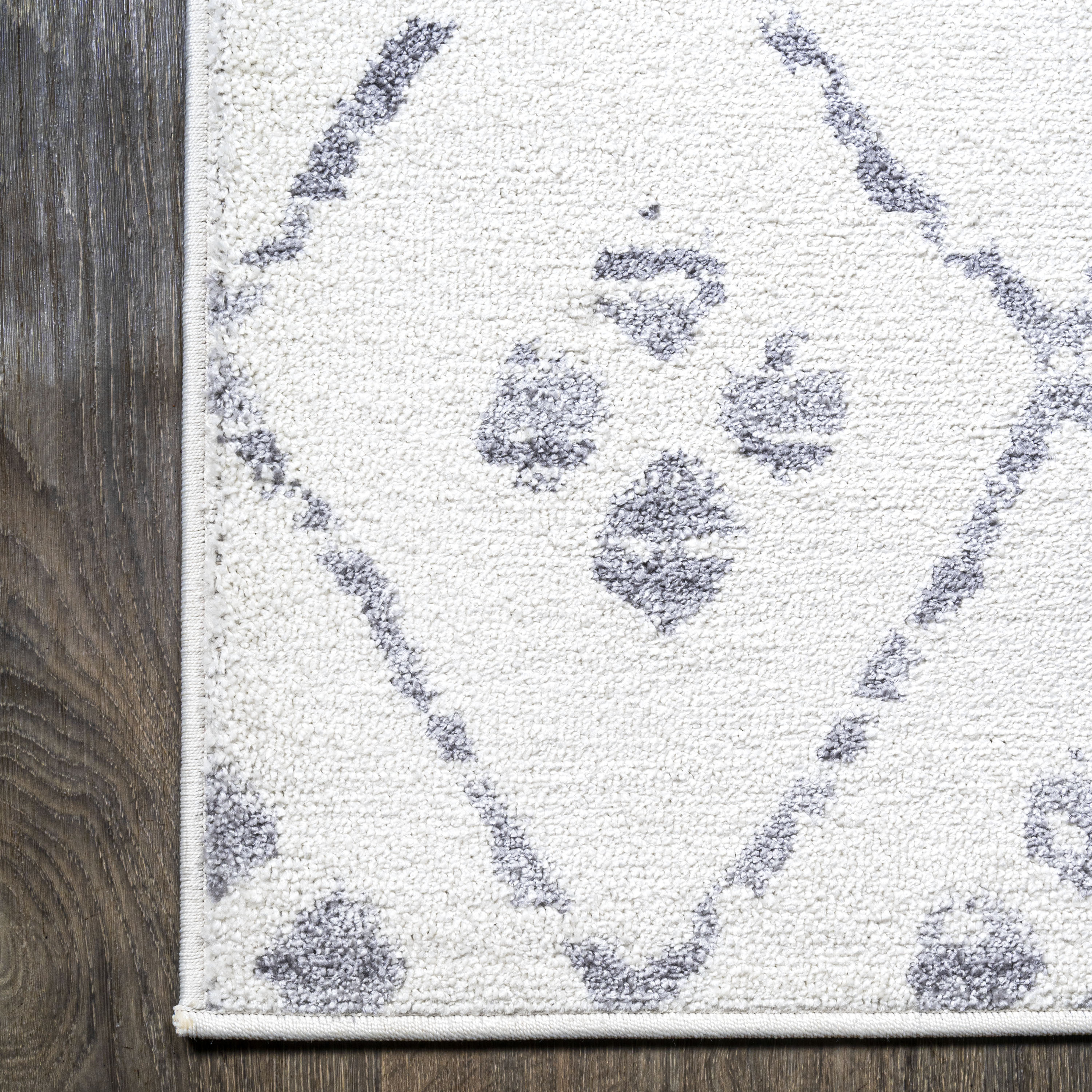 Ivory and Gray Moroccan Geometric Short Pile Area Rug