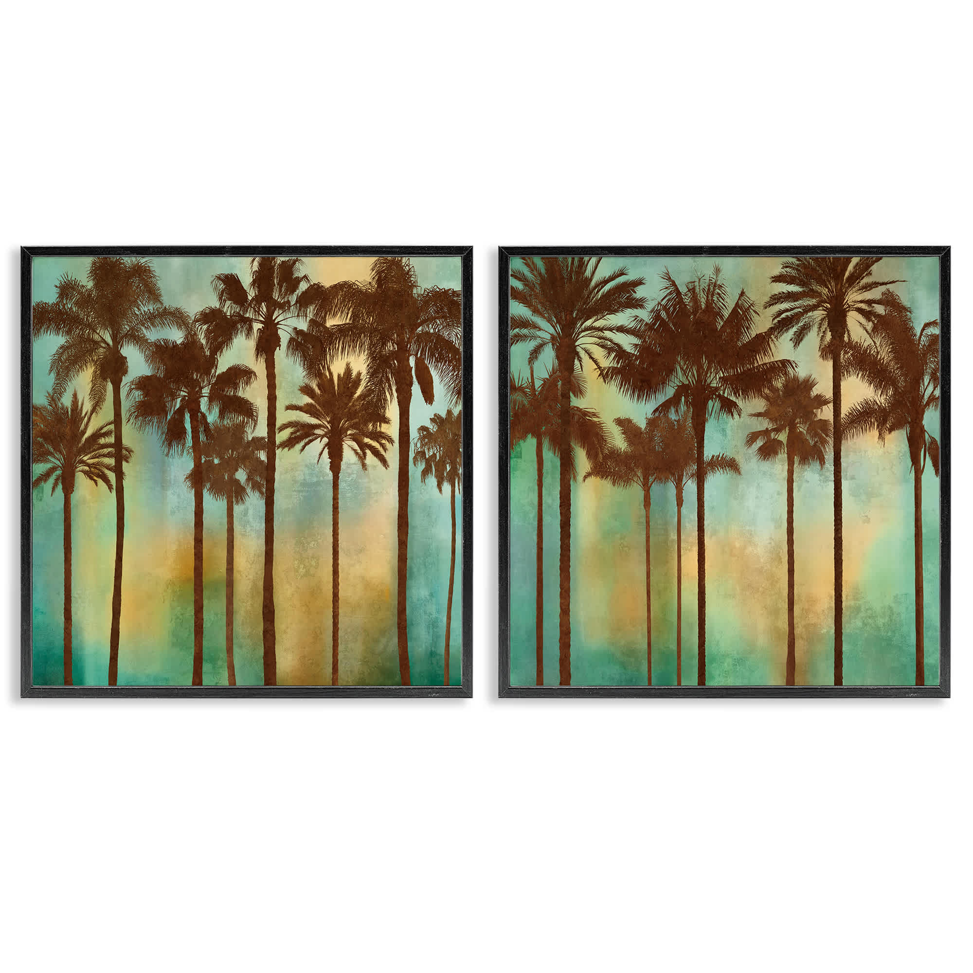 Stupell Industries B2-788-FR-2PC-12X12 Palms on Blue and Orange 2 Piece Black Framed Giclee Art Set By John Seba 12 x 12
