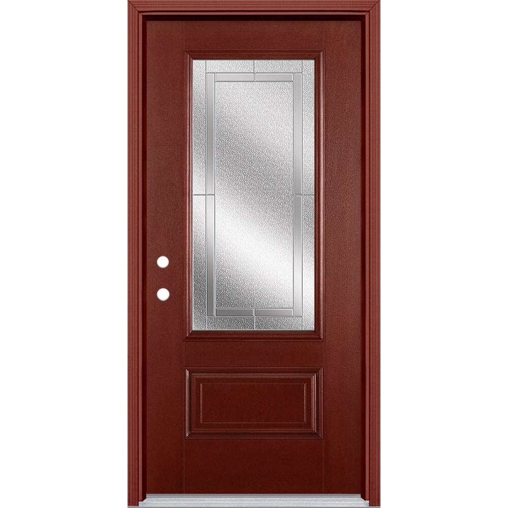 Masonite 3419692 Focus 36-in x 80-in x 4-9/16-in Fiberglass 3/4 Lite Right-Hand Inswing Wineberry Stained Prehung Front Door with Brickmould Insulating Core