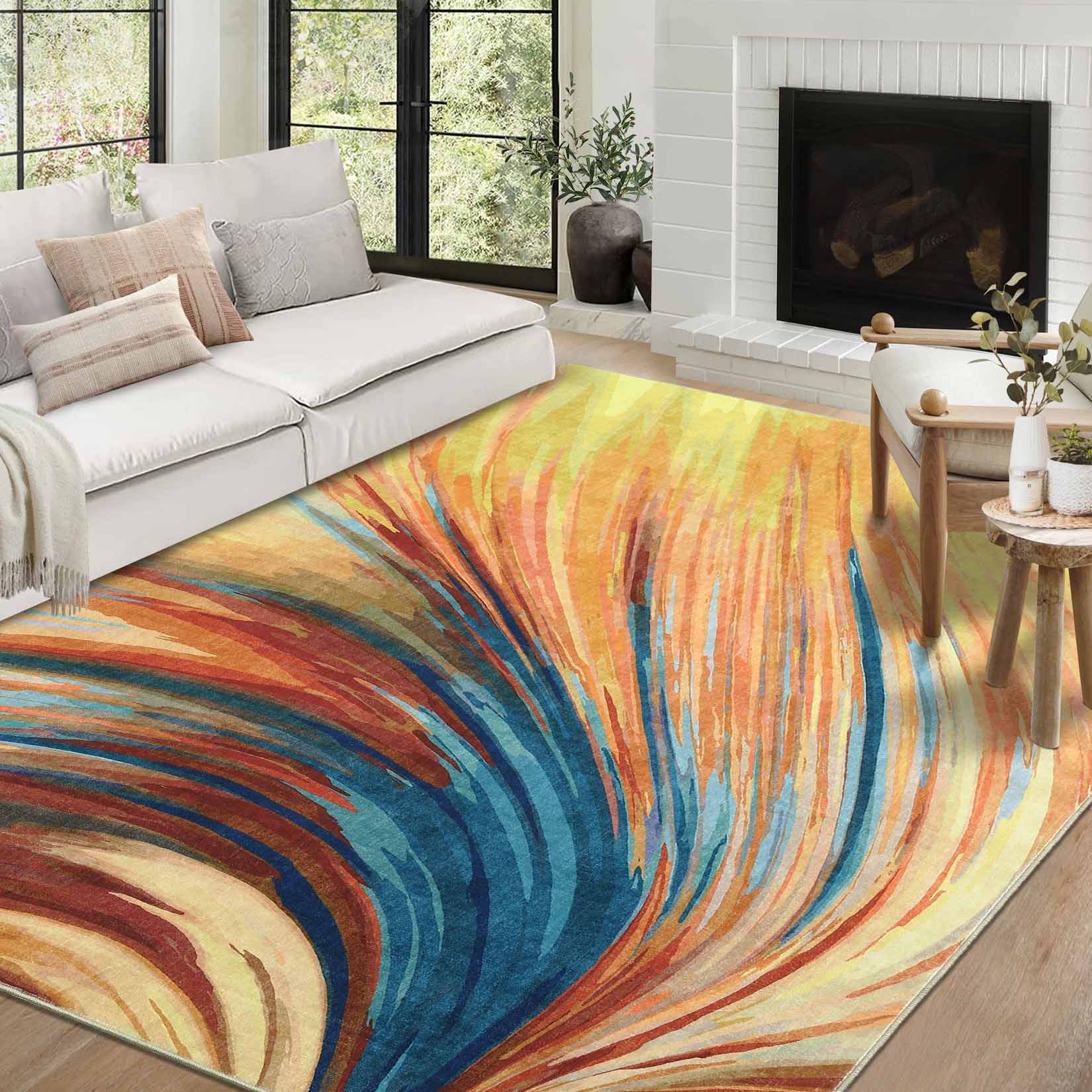 Garvee YXY-LO-PHO-15PYMW2Z 8 x 10 (ft) Loomed Polyester Blue/Yellow Rectangular Indoor Abstract Mid-Century Modern Machine washable Area rug