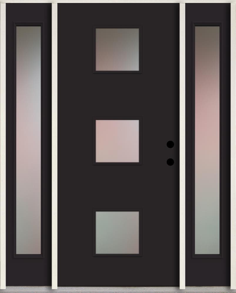 RELIABILT LO1066540 Spotlights 60-in x 80-in x 4-5/8-in Fiberglass 1/4 lite Left-hand inswing Peppercorn Paint Painted Prehung Front Door with Sidelights Insulating core