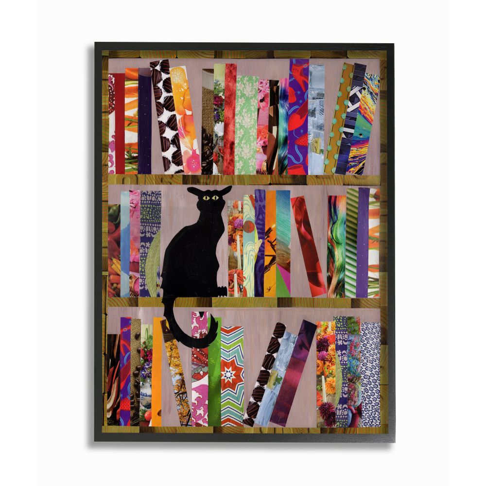 Stupell Industries MWP-636-FR-24X30 Bookcase Cat Collage Modern Design Artpoptart Framed 30-in H x 24-in W Abstract Print