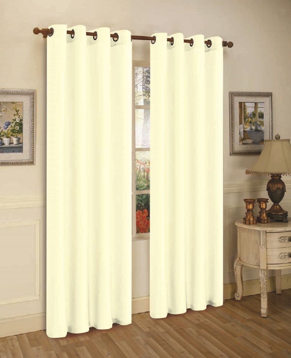 J&V TEXTILES 2-MIRA IVORY 84-Inches Outdoor Ivory Semi-sheer Standard lined Grommet Curtain panel pair