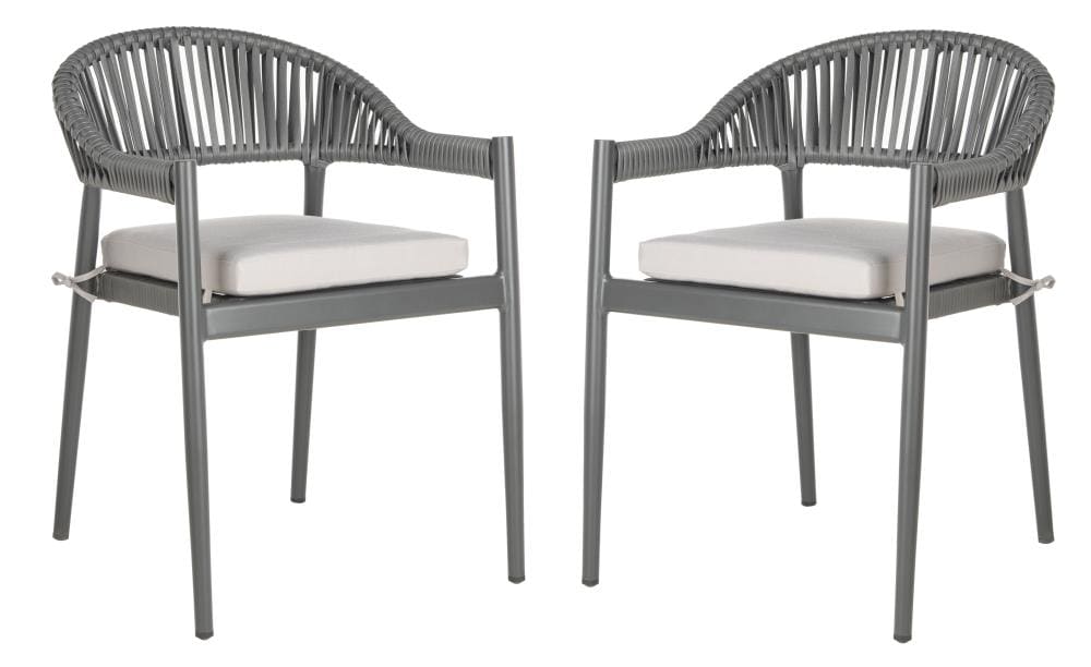 Safavieh Greer Stackable Gray Metal, Gray Metal Outdoor Dining Chairs