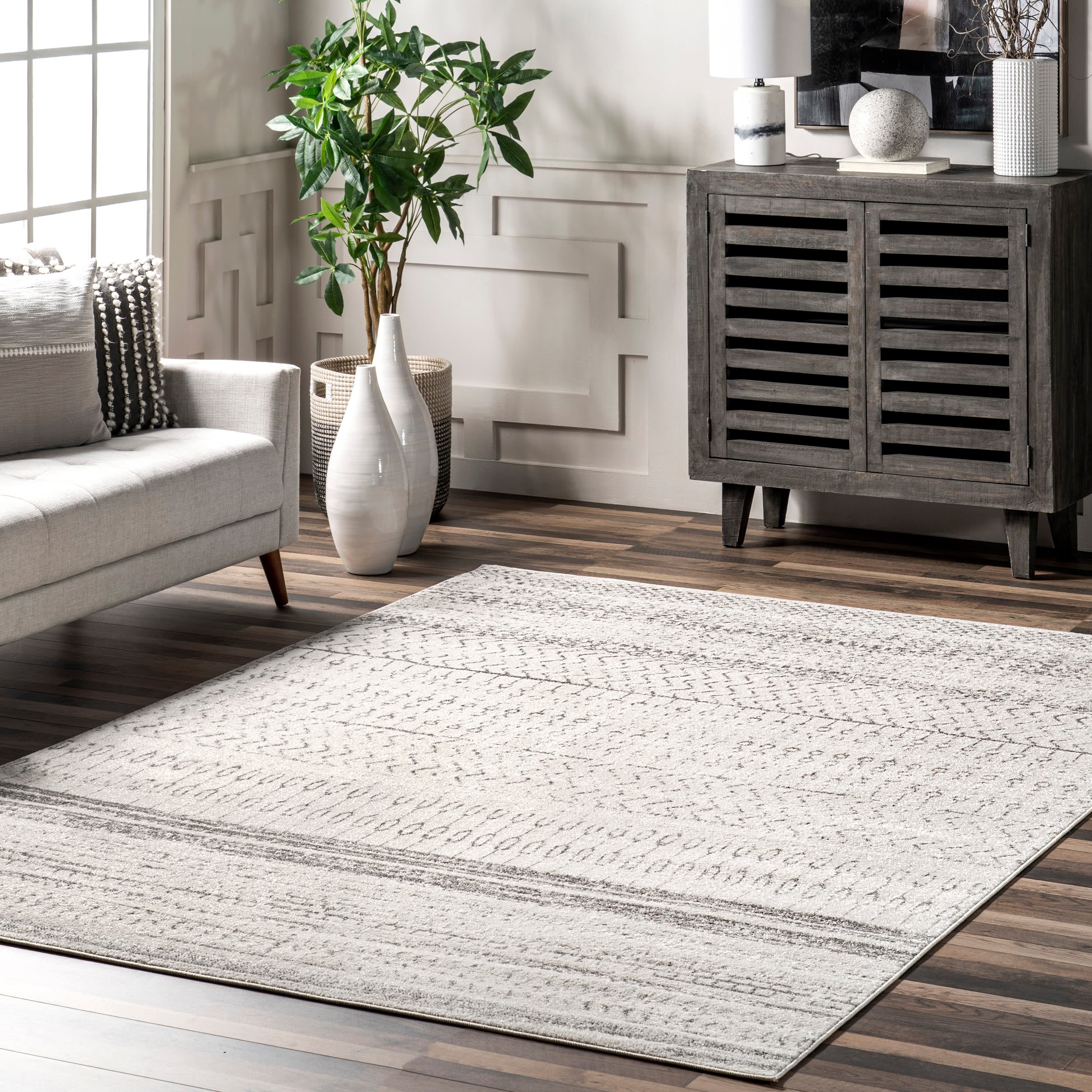 nuLOOM RZBD65B-5075 5 x 7 (ft) Loomed Polypropylene Gray Rectangular Indoor Stripe Vintage Area rug