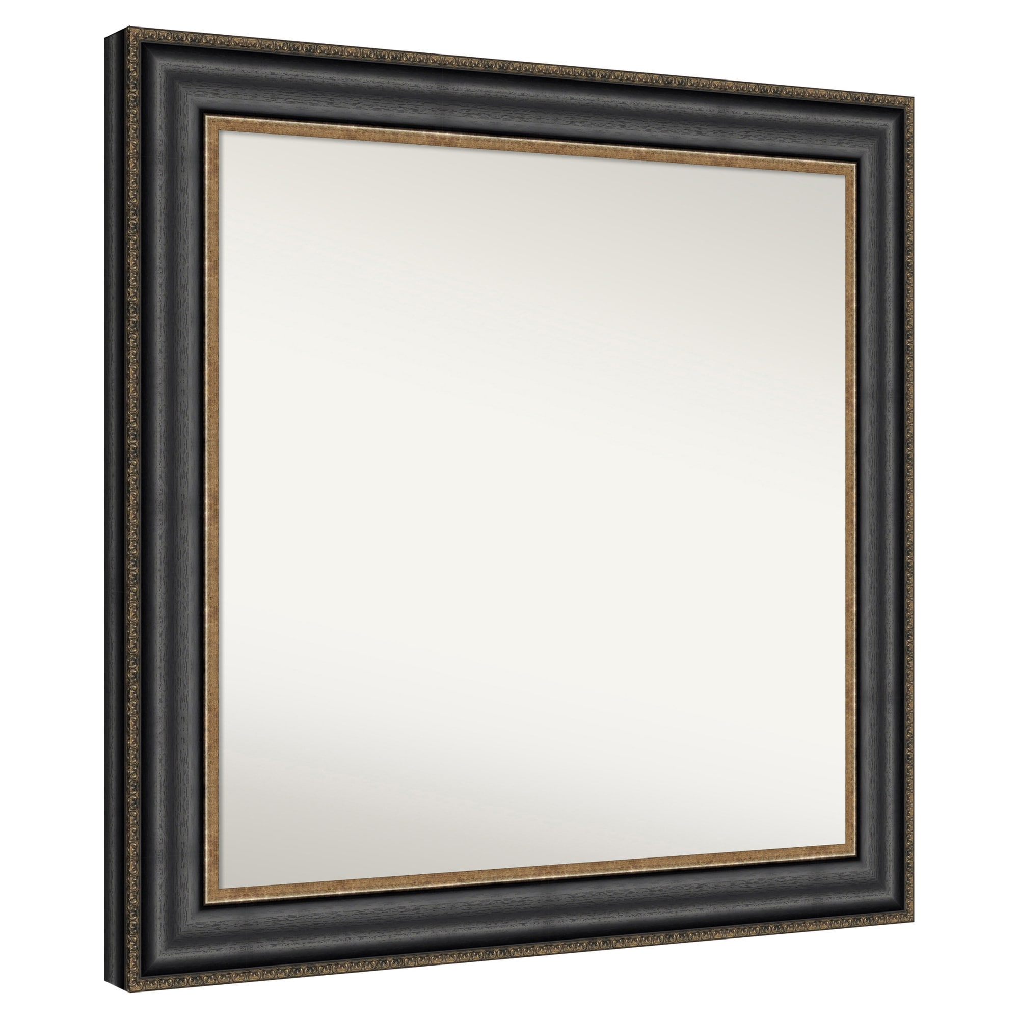 Amanti Art  Non-Beveled Mirror Thomas Black Bronze Framed Wood Bathroom Wall Mirror 31.75 x 31.75 in.